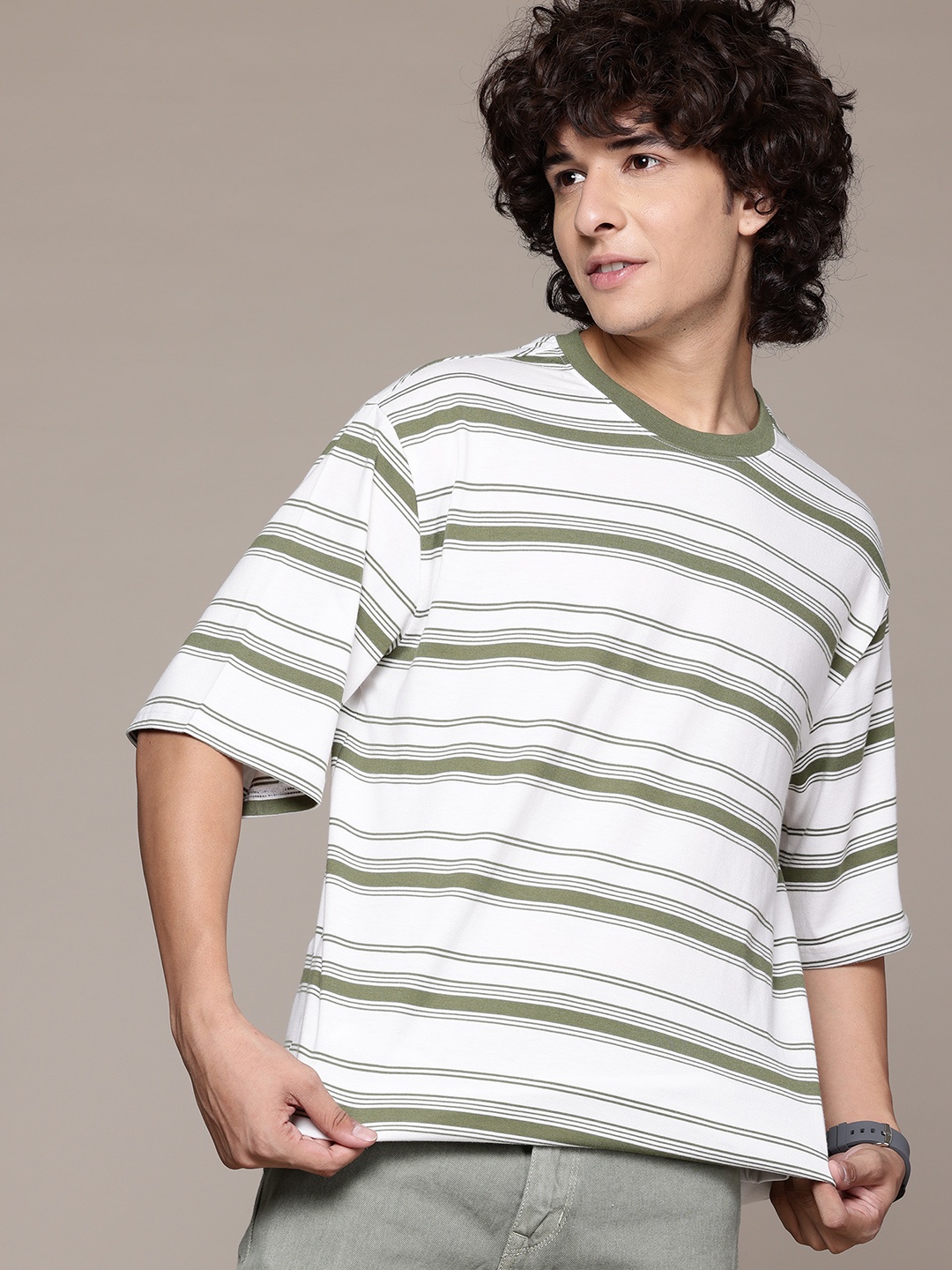 

The Roadster Lifestyle Co. Striped Drop-Shoulder Oversized T-shirt, White