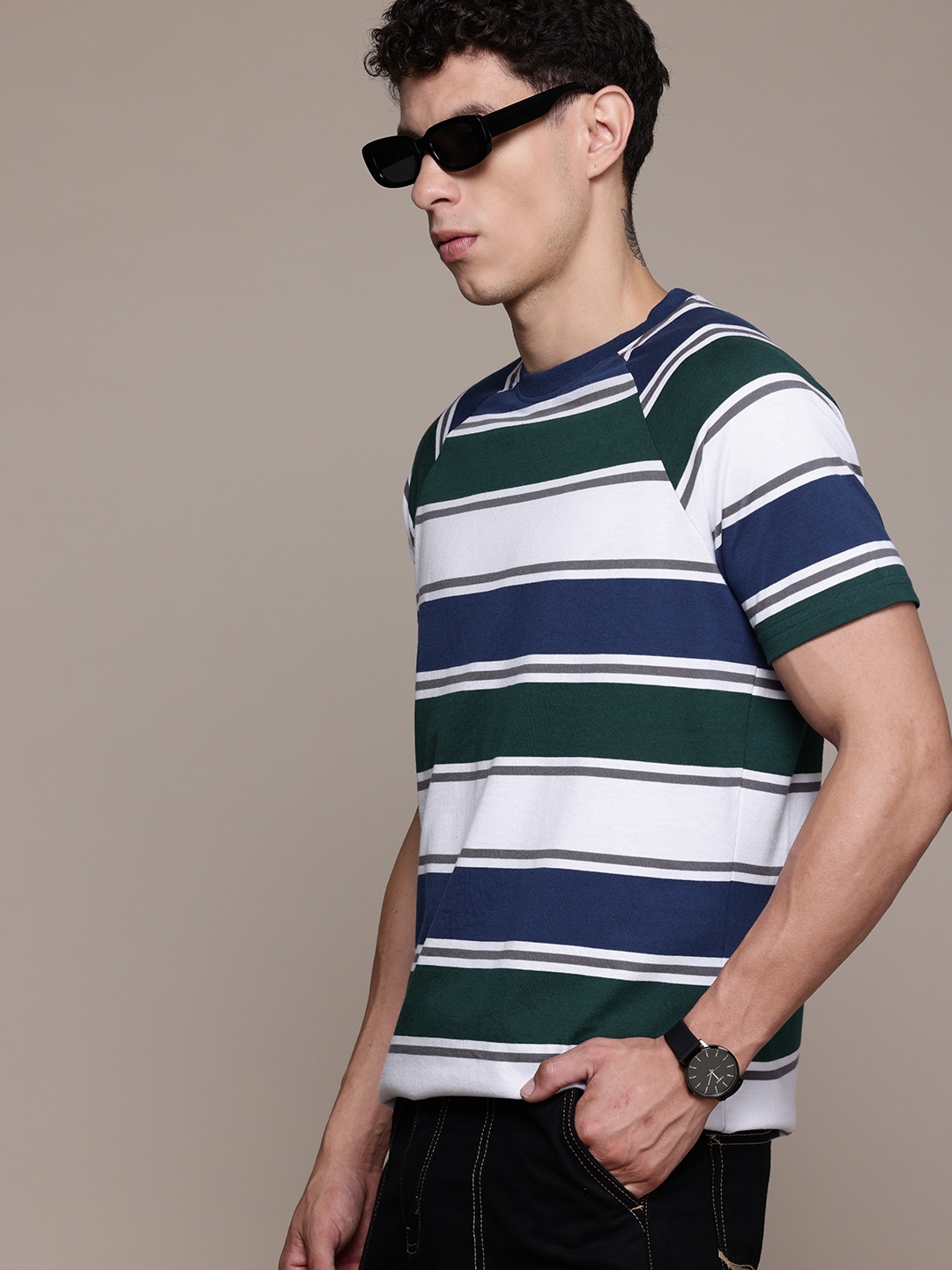 

The Roadster Lifestyle Co. Striped Pure Cotton T-shirt, Navy blue