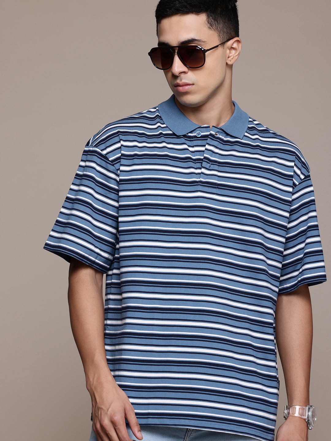 

The Roadster Lifestyle Co. Striped Polo Collar T-shirt, Blue