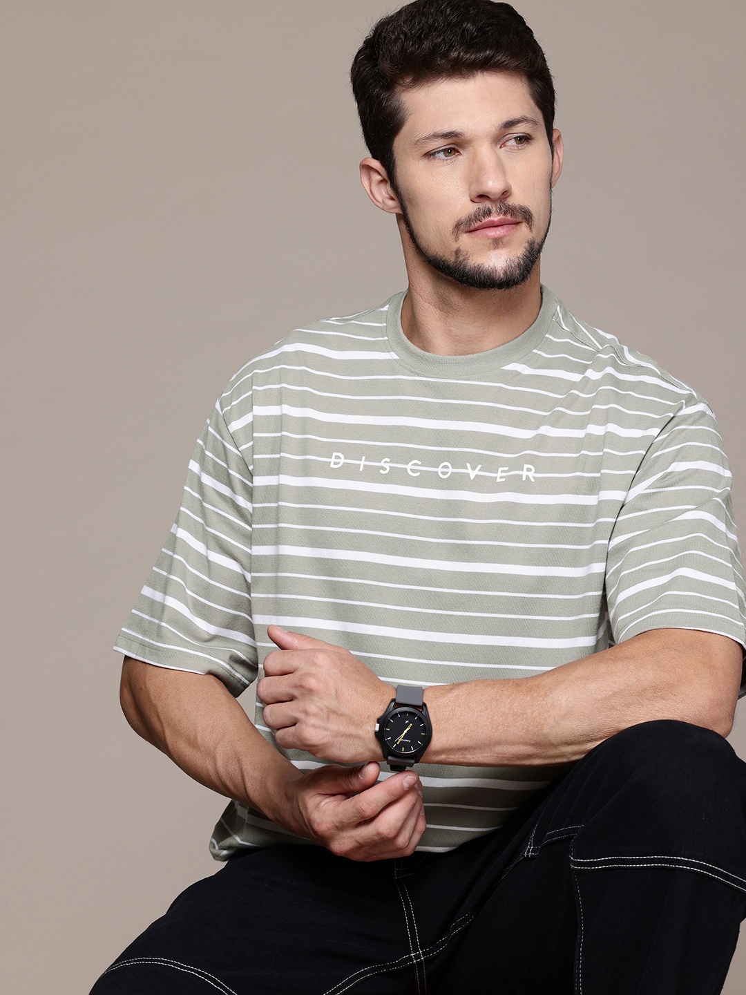 

The Roadster Lifestyle Co. Striped Relaxed Fit T-shirt, Grey