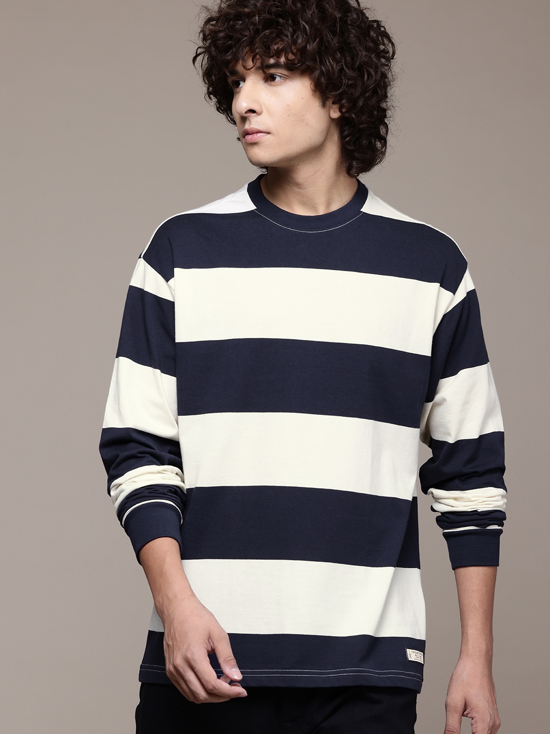 

The Roadster Lifestyle Co. Striped Relaxed Fit Long Sleeve T-shirt, Navy blue