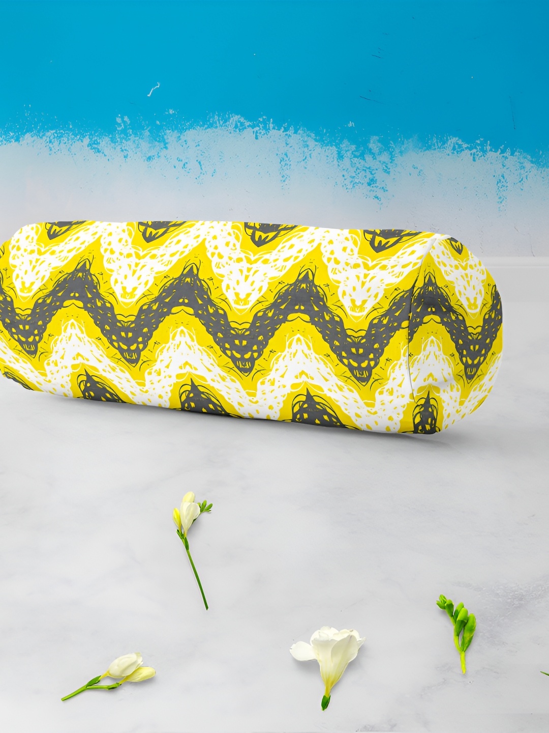 

ArtzFolio 2 Pcs White & Yellow Printed Cotton Canvas Bolster Covers