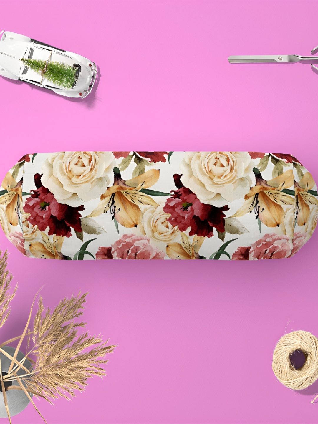 

ArtzFolio 2 Pcs White & Red Floral Printed Cotton Canvas Bolster Covers