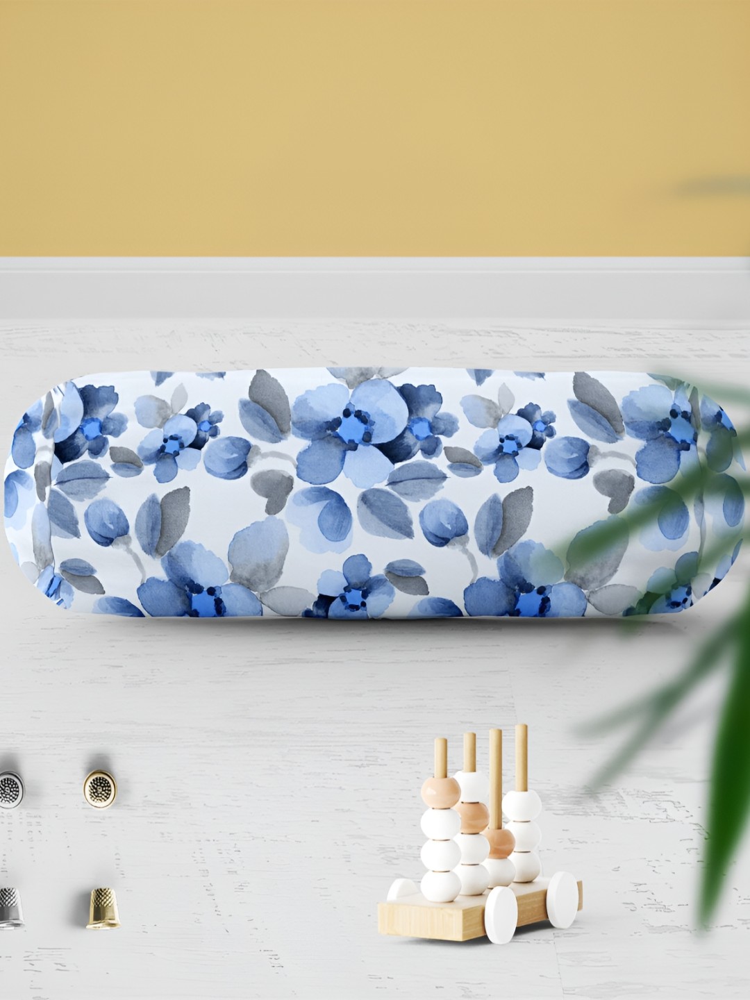 

ArtzFolio 2 Pcs White & Blue Printed Cotton Canvas Bolster Covers