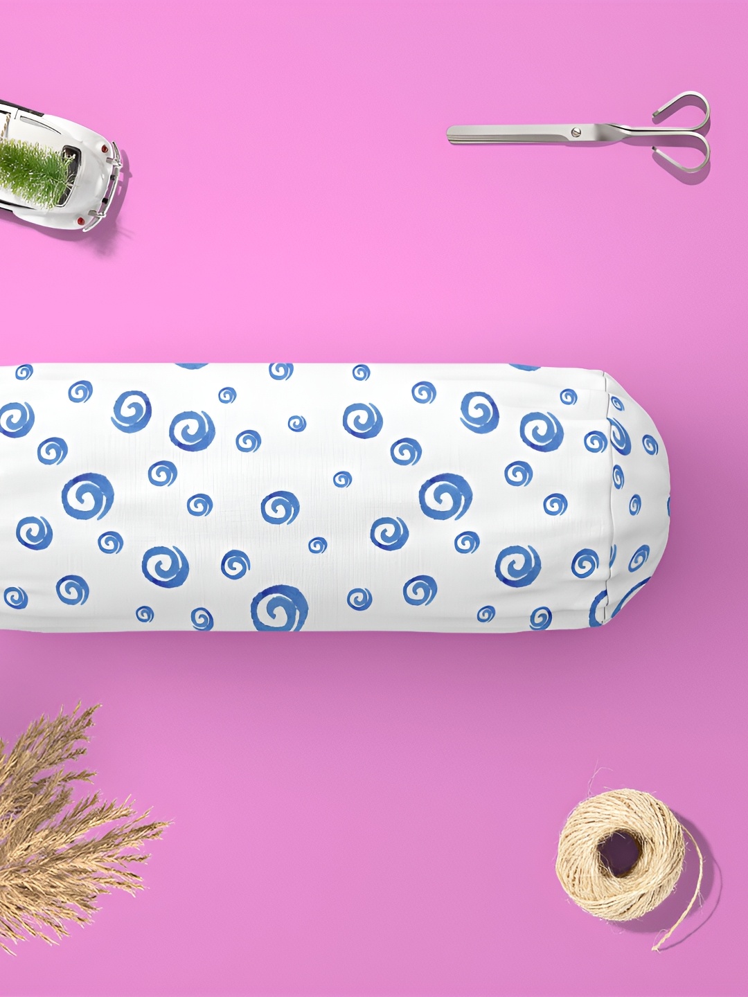 

ArtzFolio 2 Pcs White & Blue Printed Velvet Bolster Covers, Multi