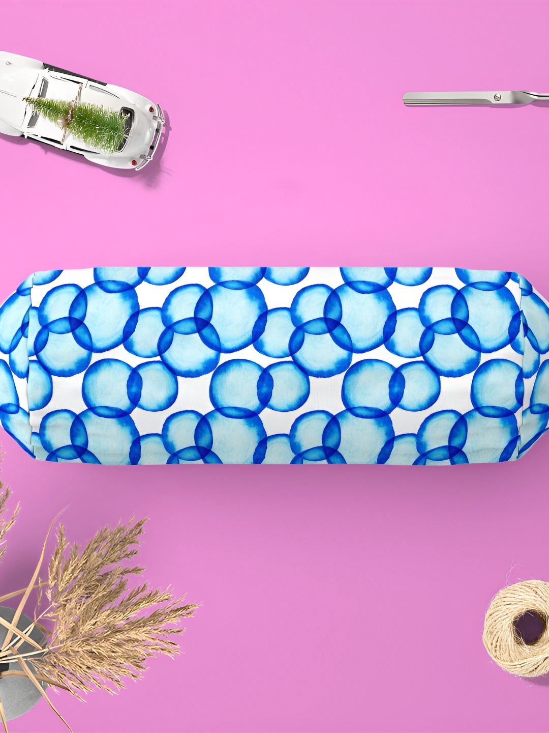 

ArtzFolio 2 Pcs White & Blue Printed Velvet Bolster Covers
