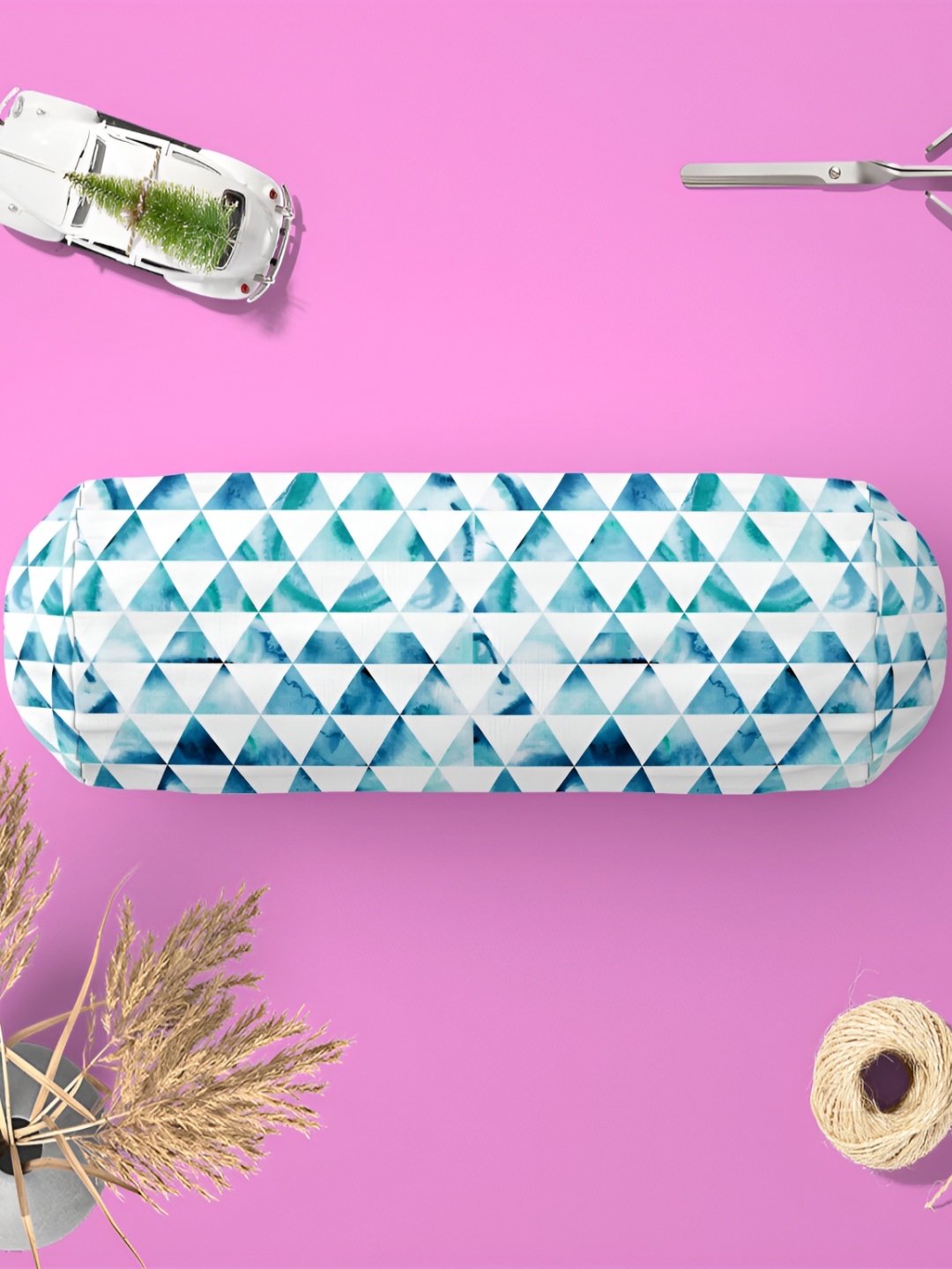 

ArtzFolio 2 Pcs White & Blue Printed Velvet Bolster Covers
