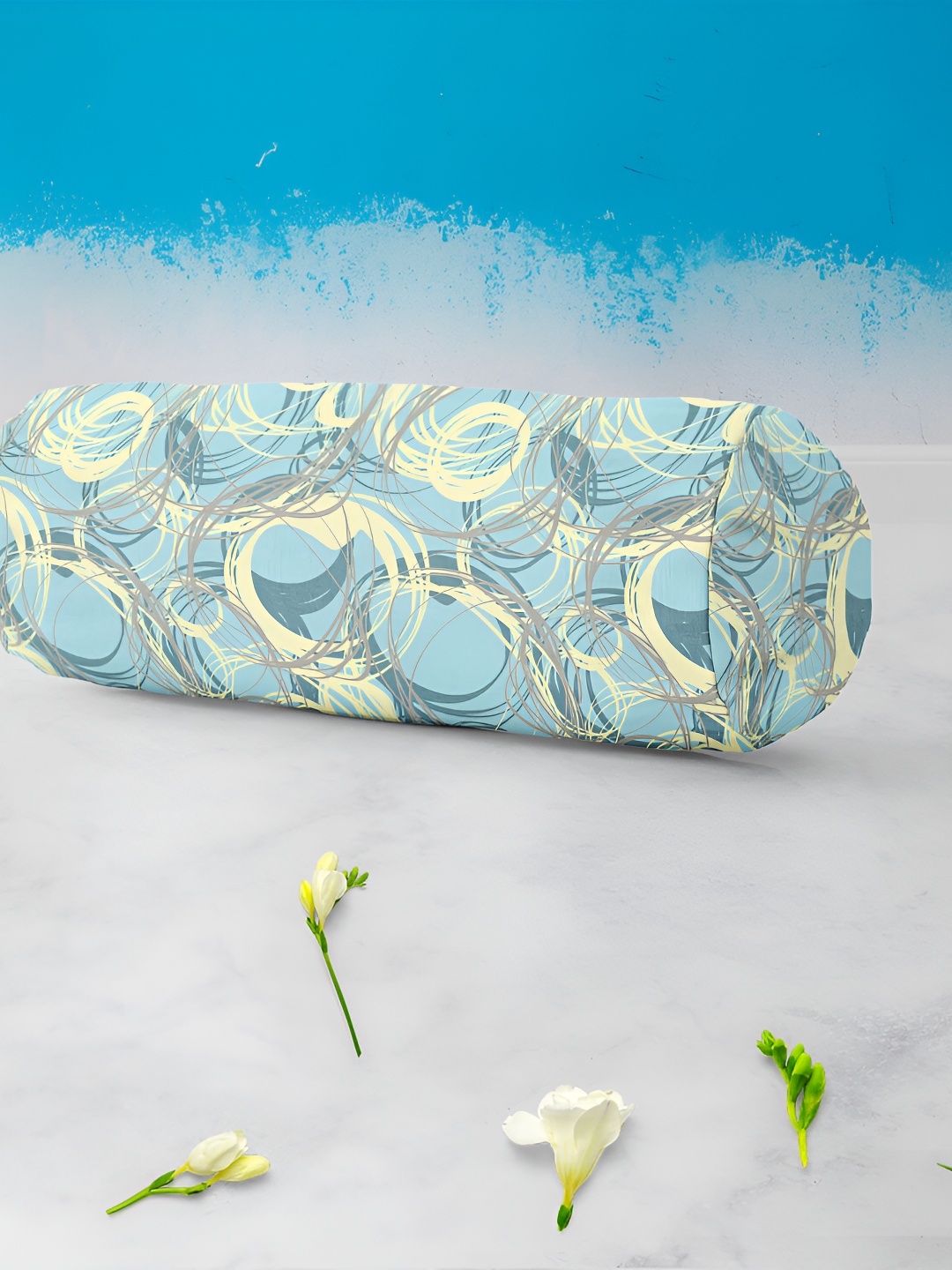 

ArtzFolio Blue & Grey 2 Pieces Geometric Printed Velvet Bolster Covers