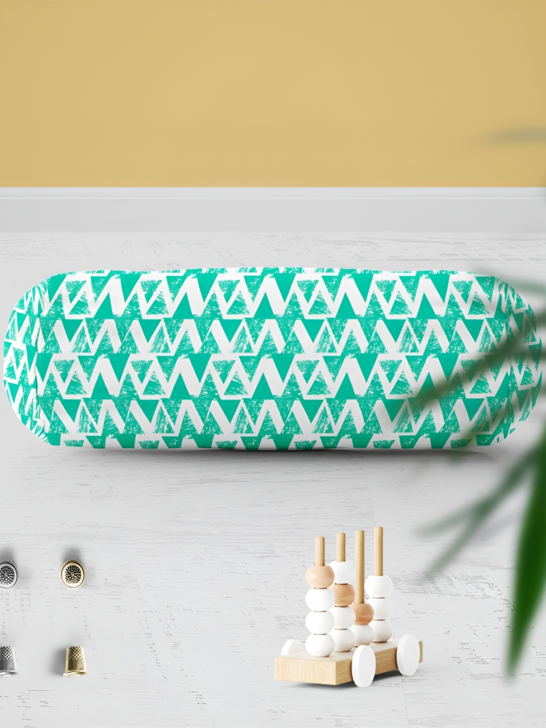 

ArtzFolio 2 Pcs Green & White Printed Cotton Canvas Bolster Covers