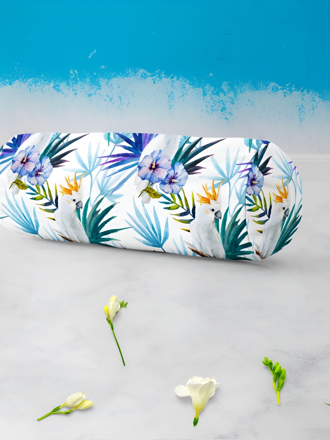 

ArtzFolio White & Blue 2-Pcs Printed Velvet Bolster Covers
