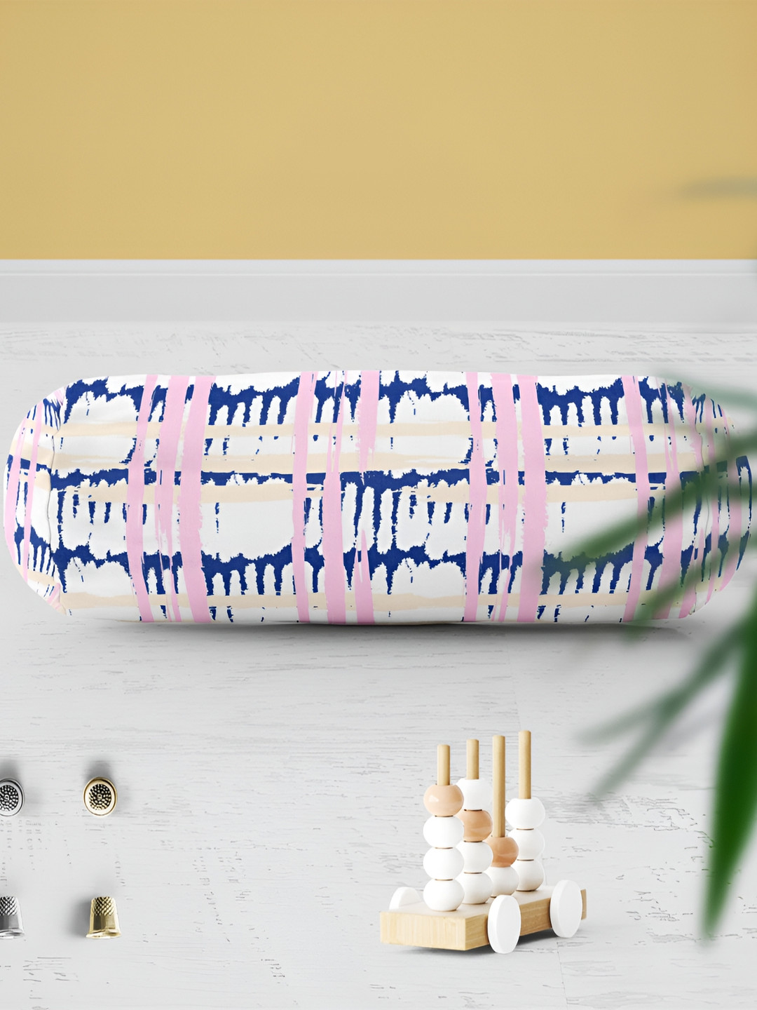 

ArtzFolio White & Navy Blue 2Pcs Abstract Print Velvet Bolster Covers