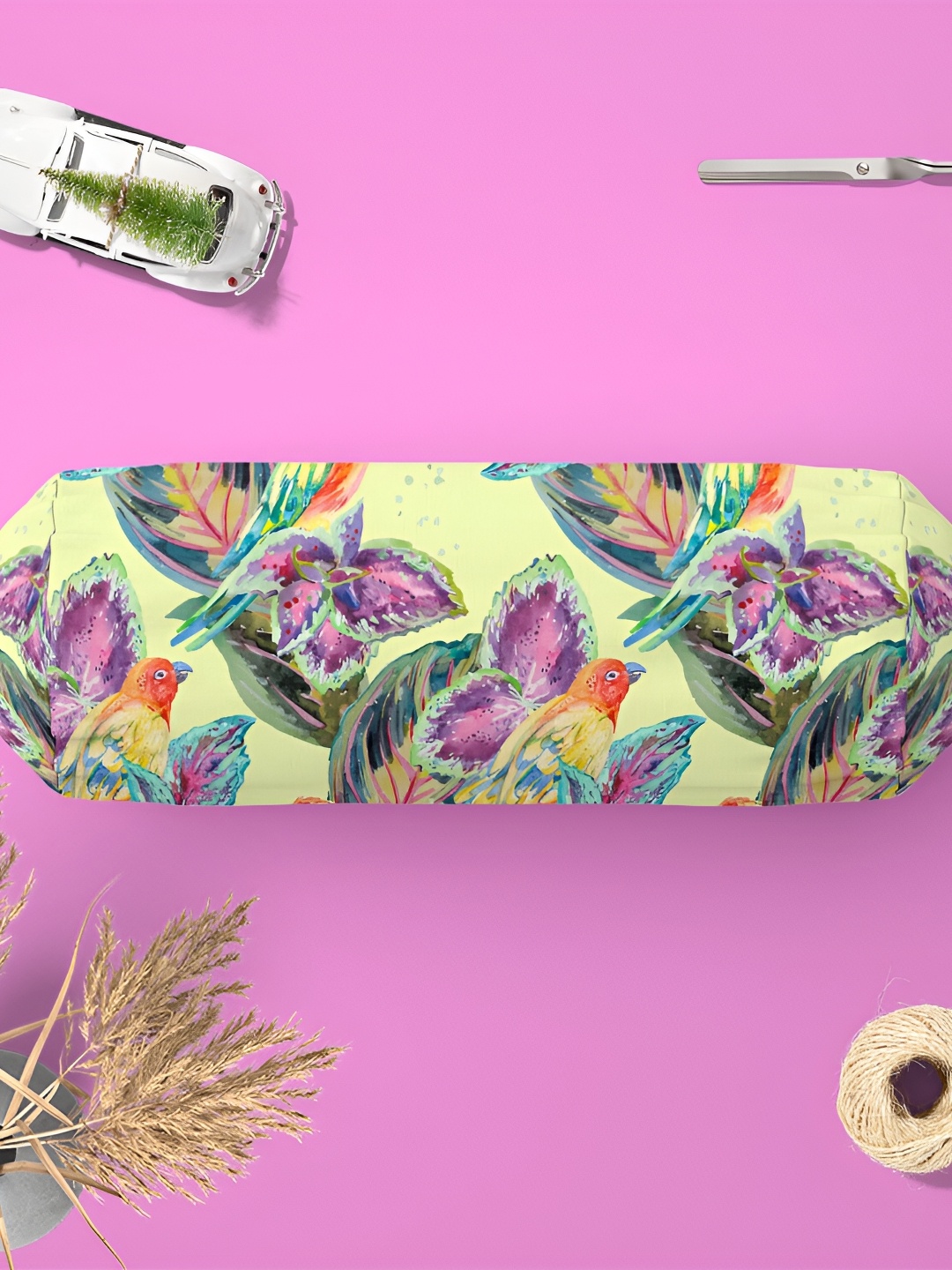 

ArtzFolio Yellow & Pink 2Pcs Printed Bolster Covers with Concealed Zipper