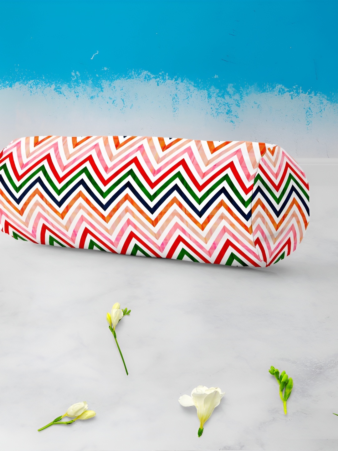 

ArtzFolio 2 Pcs White & Red Printed Velvet Bolster Covers