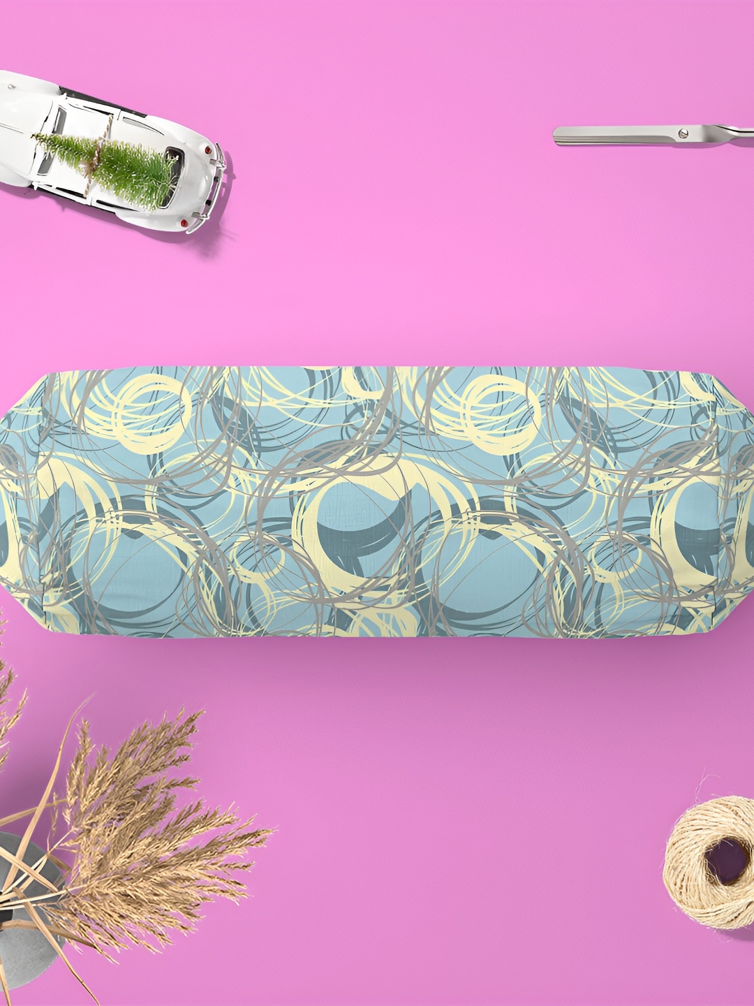 

ArtzFolio 2 Pcs Blue & Beige Printed Cotton Canvas Bolster Covers