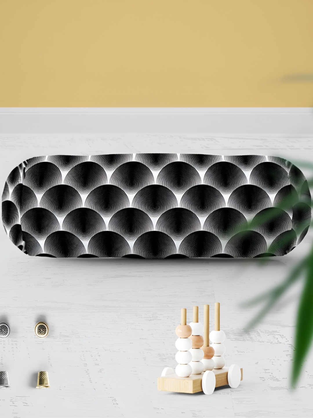 

ArtzFolio White & Black 2 Pieces Printed Velvet Bolster Covers With Concealed Zipper