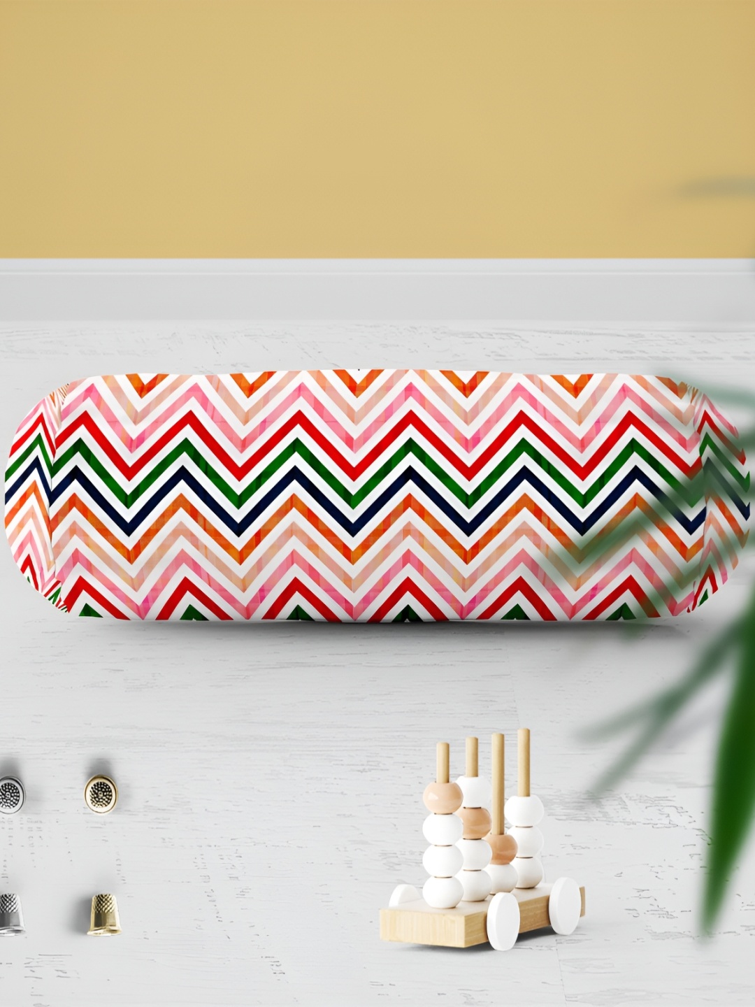 

ArtzFolio Pink & Green 5 Pieces Printed Bolster Covers, White