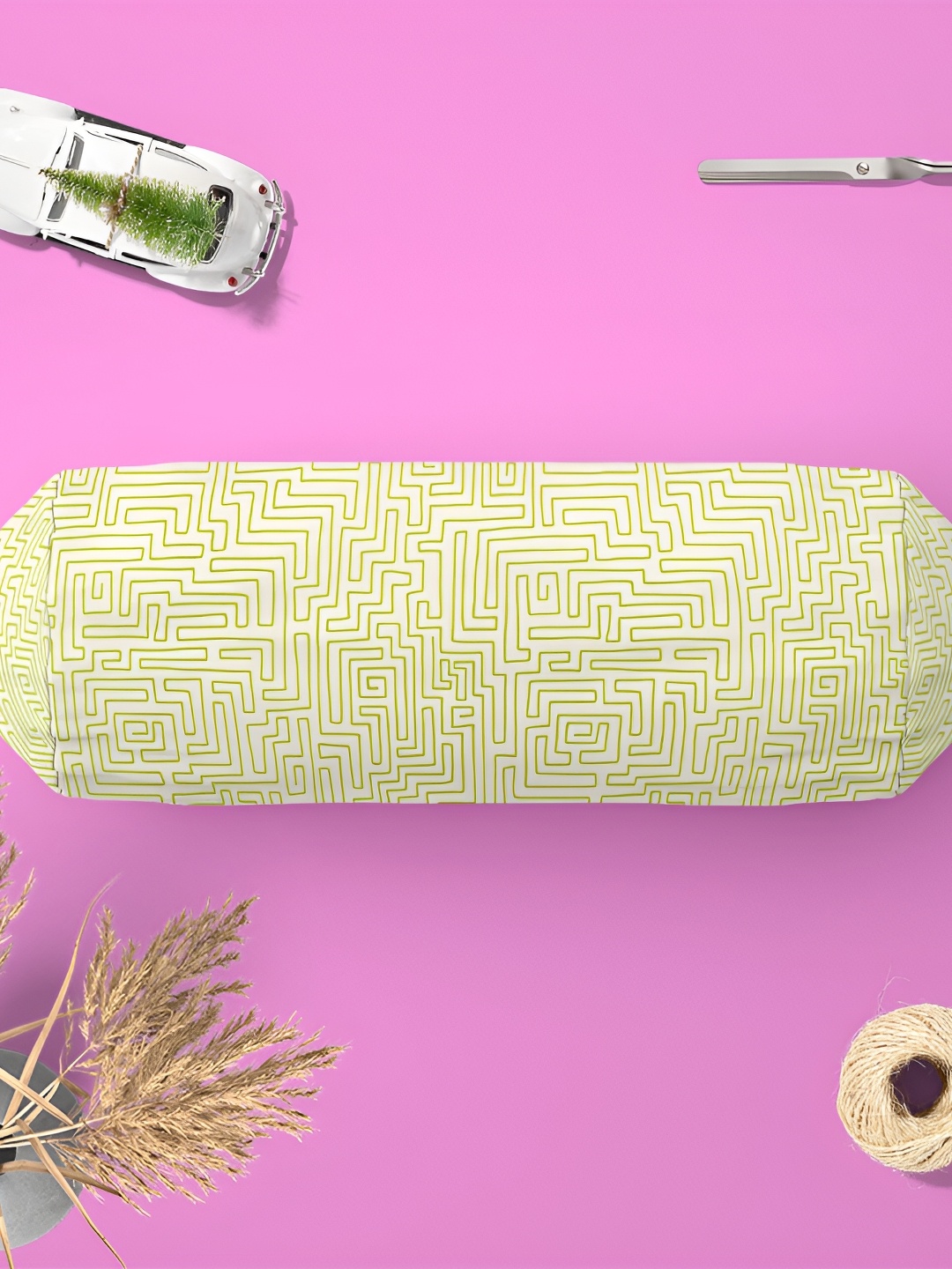 

ArtzFolio Yellow 5 Pieces Printed Bolster Covers, White