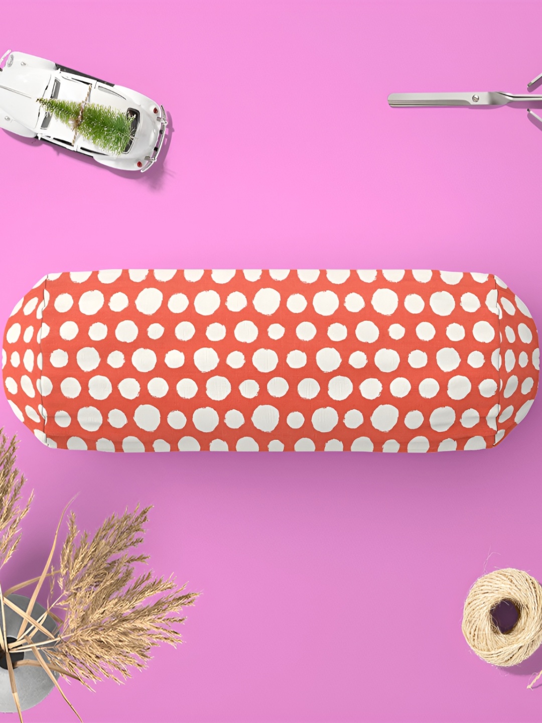

ArtzFolio White and Orange 2 Pieces Printed Bolster Covers with Concealed Zipper