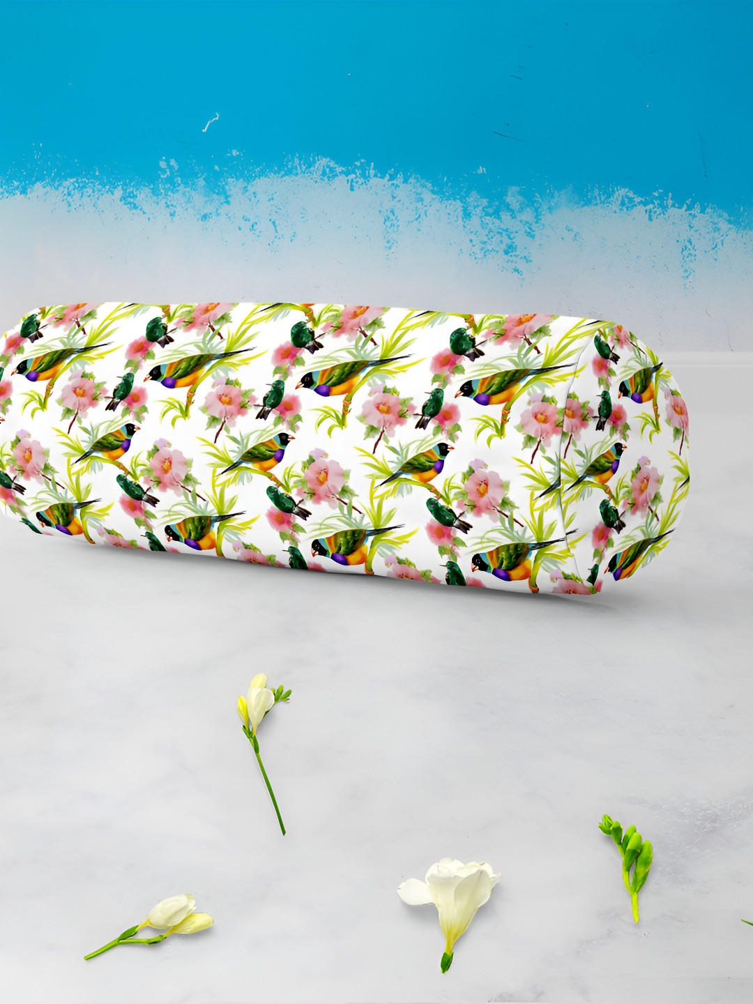 

ArtzFolio White and Green 2 Pcs Printed Velvet Bolster Covers