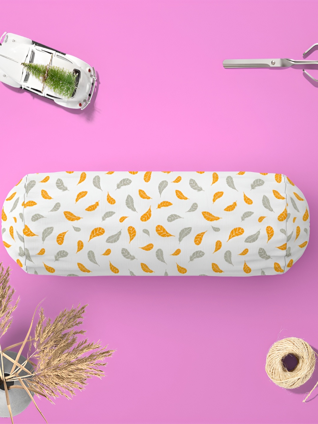

ArtzFolio 2 Pieces White & Orange Floral Printed Bolster Covers