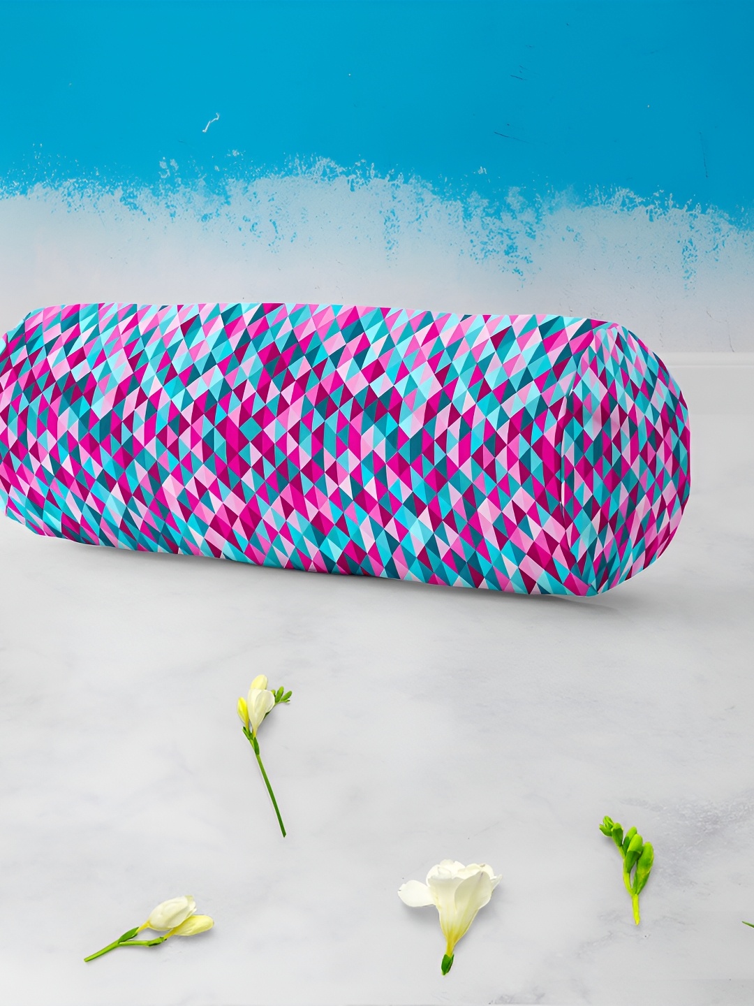 

ArtzFolio 2 Pieces Blue & Pink Geometric Printed Eco-Friendly Bolster Covers