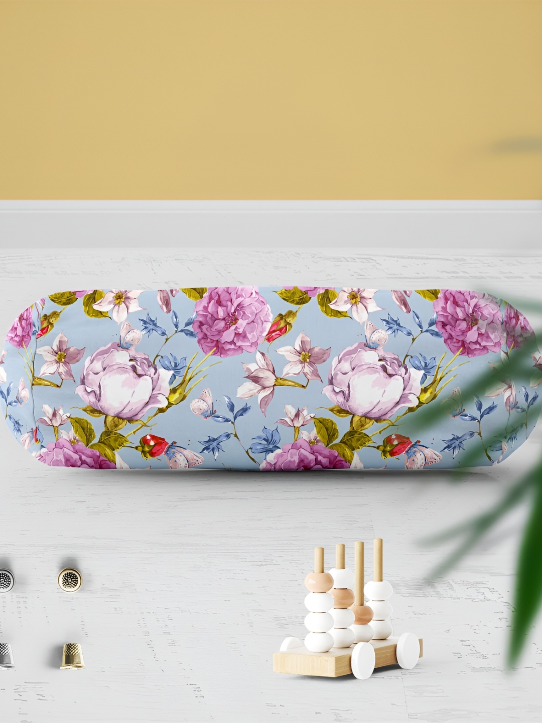 

ArtzFolio 2 Pieces Blue & Pink Floral Printed Velvet Eco-Friendly Bolster Covers