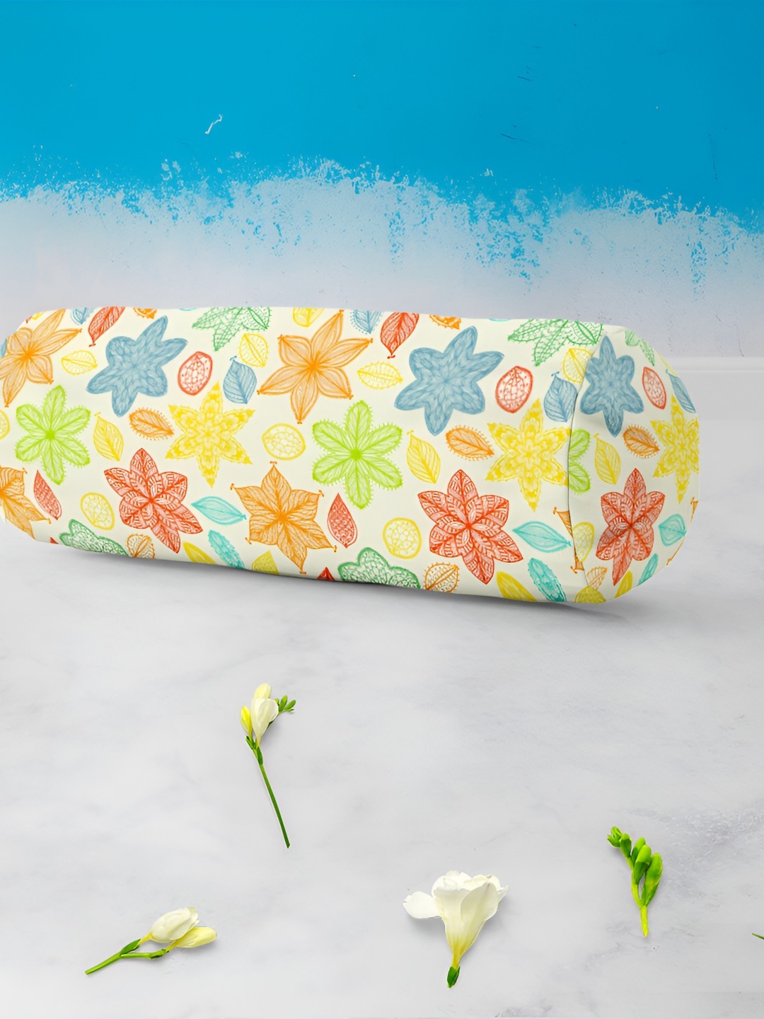 

ArtzFolio Off White & Green 5 Pieces Print Velvet Bolster Covers