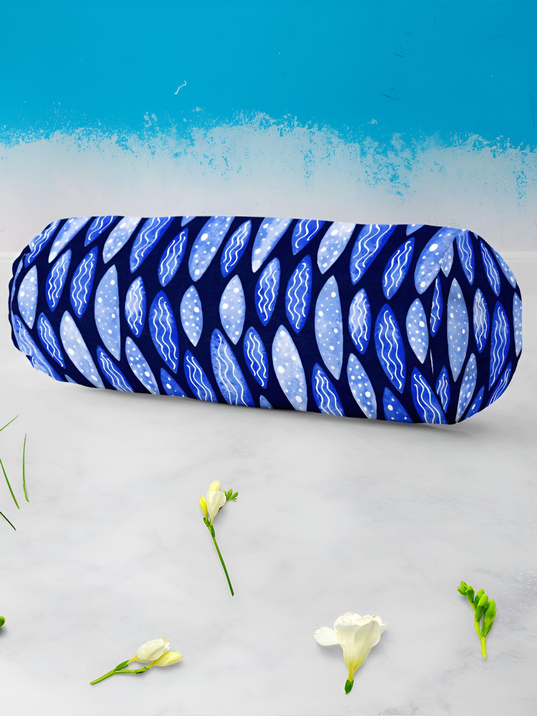 

ArtzFolio White & Blue 2 Pieces Velvet Printed Bolster Covers