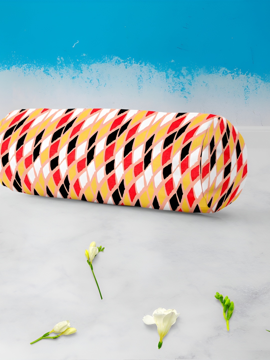 

ArtzFolio White & Yellow 5 Pieces Printed Bolster Covers