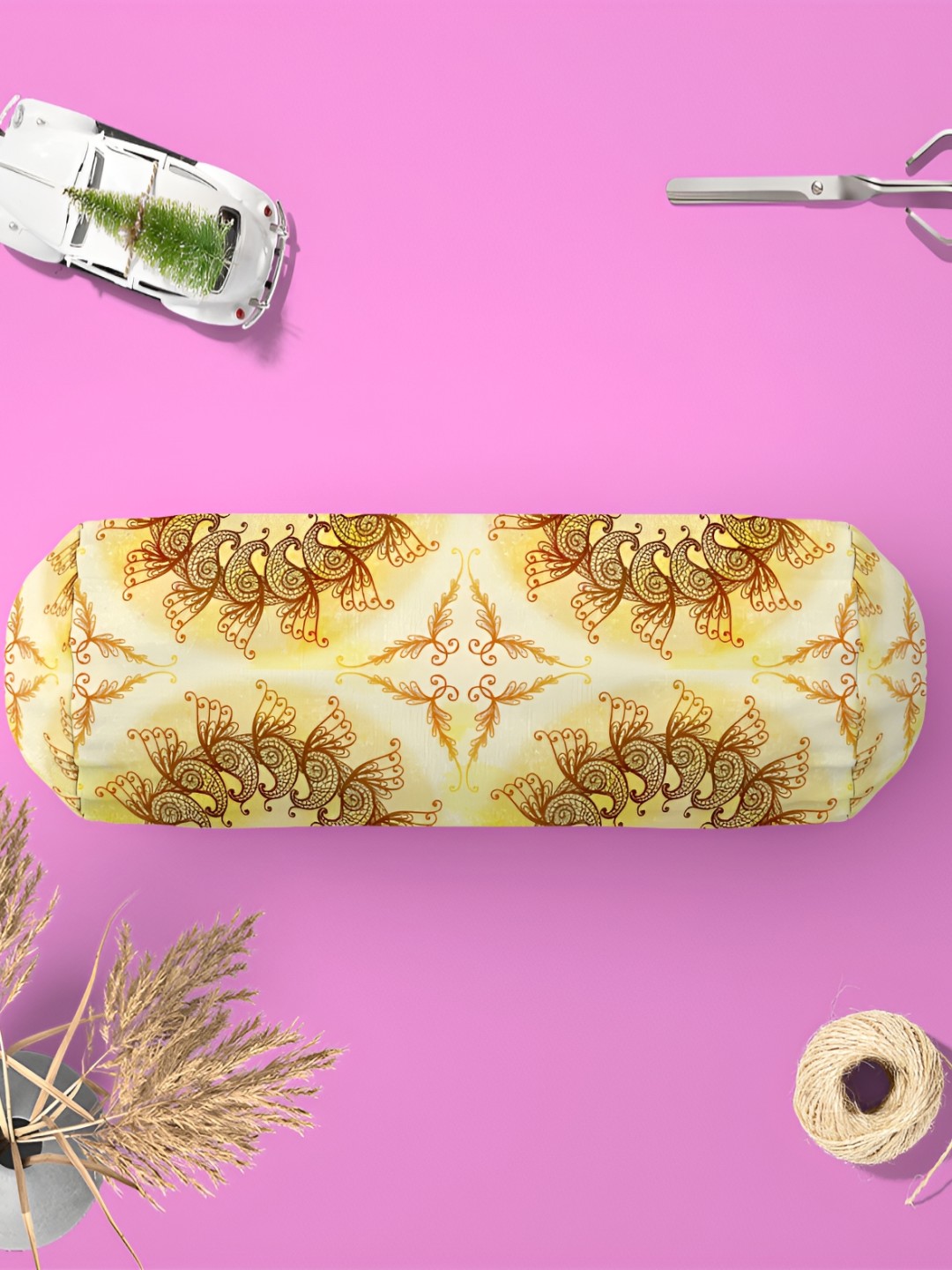 

ArtzFolio Yellow 5 Pieces Printed Velvet Bolster Covers