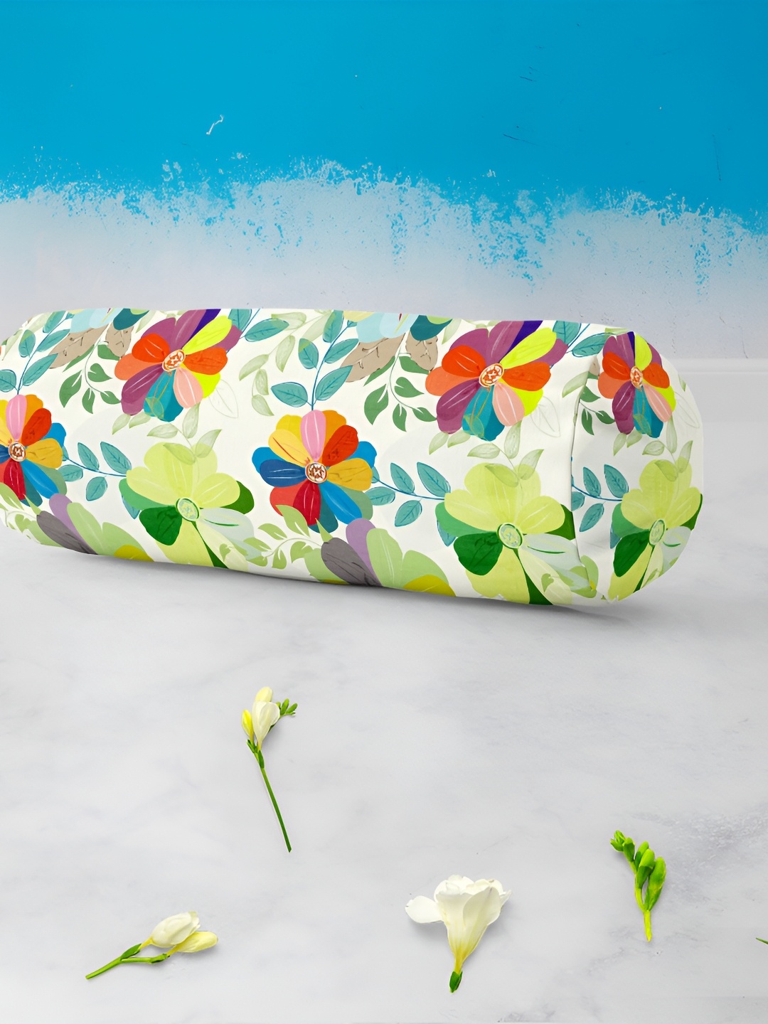 

ArtzFolio White Green 5 Pieces Floral Print Bolster Covers, Multi