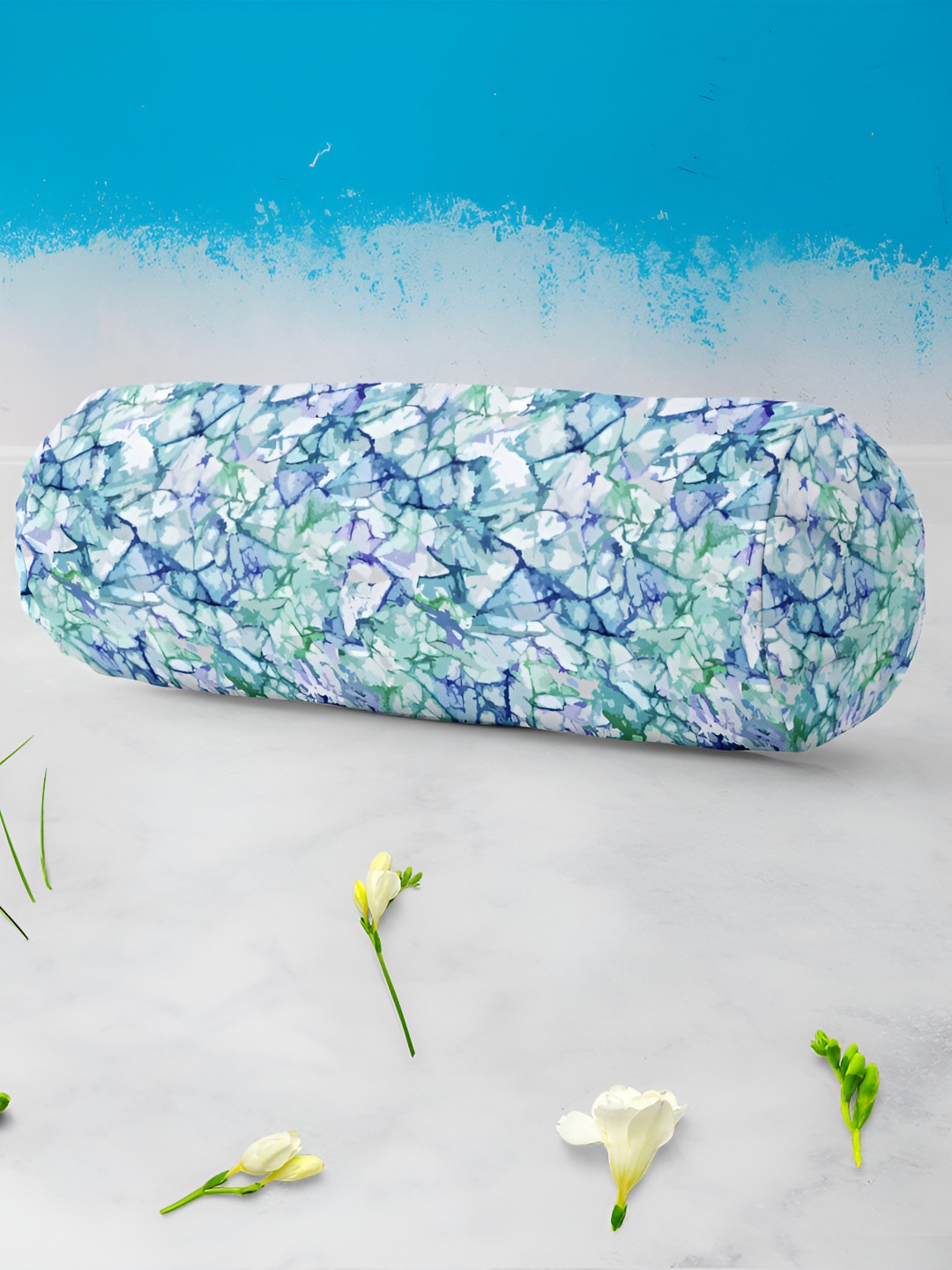 

ArtzFolio White & Blue 2 Pcs Printed Bolster Covers