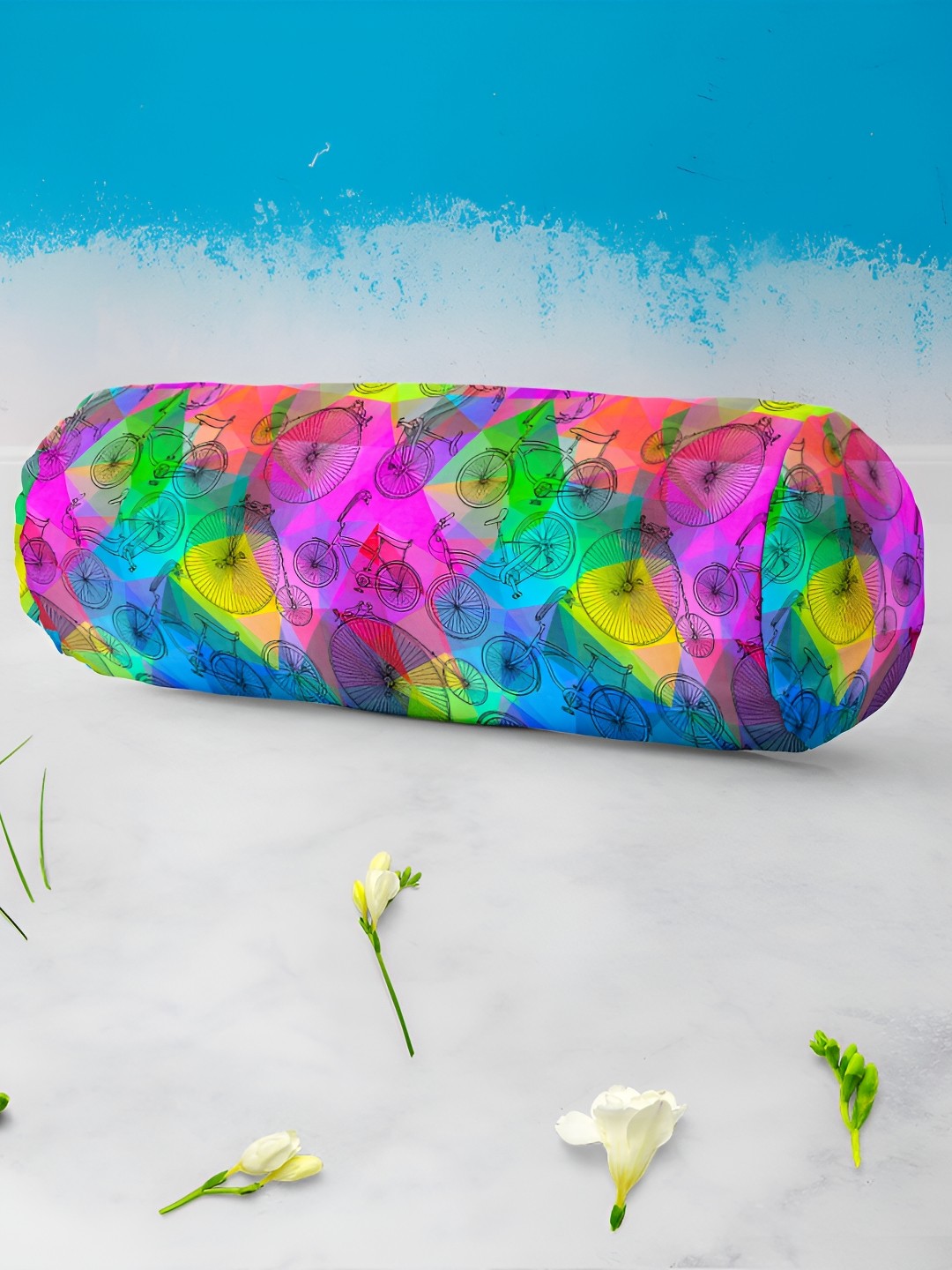

ArtzFolio Blue & Pink 2 Pcs Printed Velvet Bolster Covers