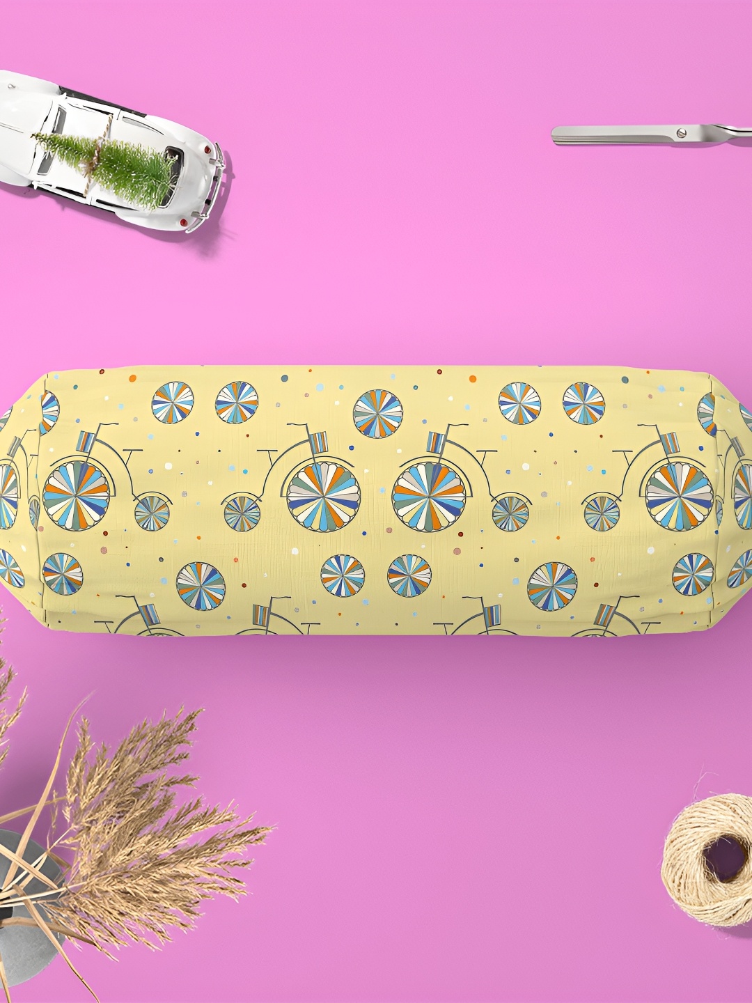 

ArtzFolio Yellow & Grey 2 Pcs Printed Bolster Covers