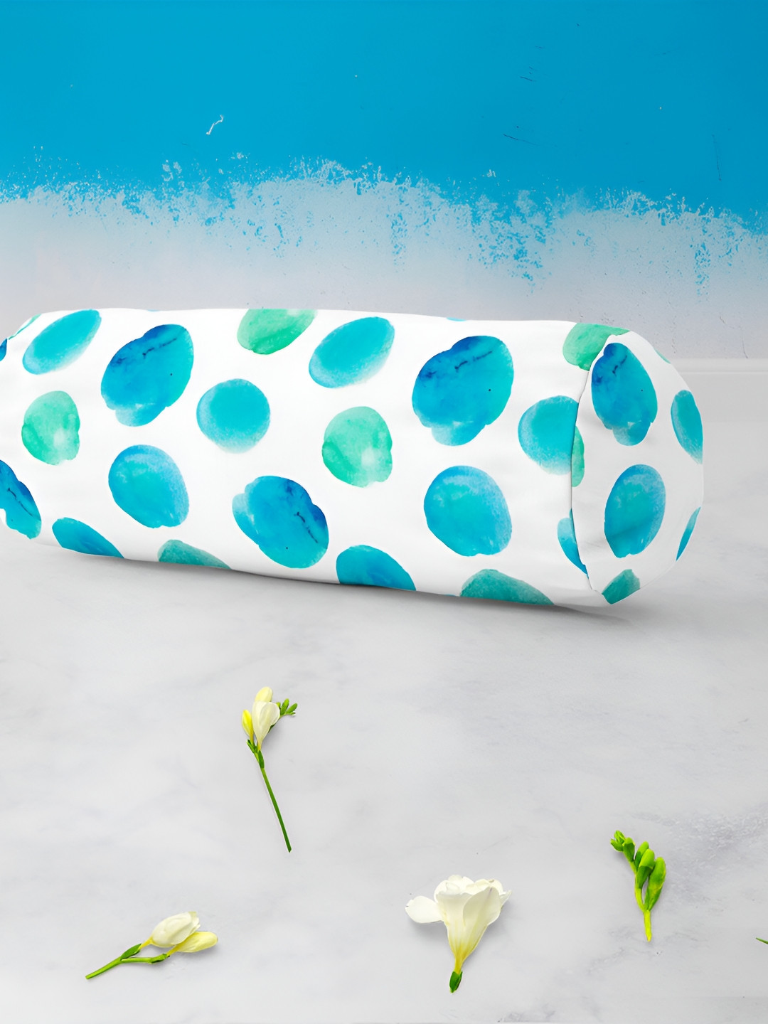 

ArtzFolio White & Blue 2 Pcs Printed Bolster Covers
