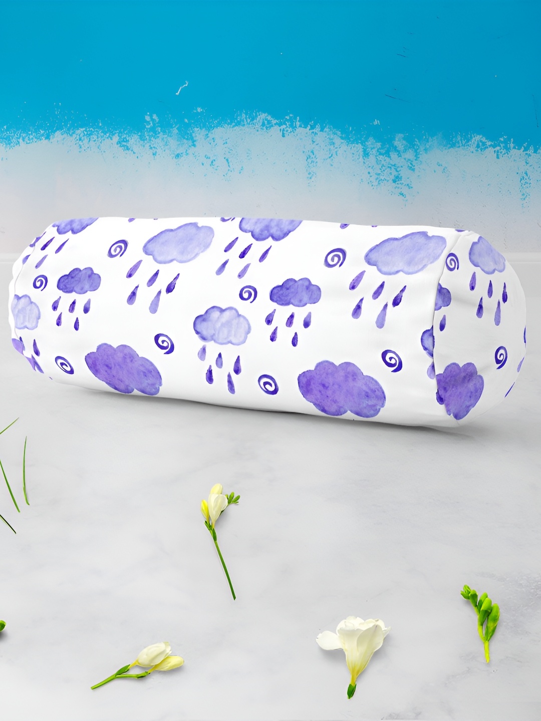 

ArtzFolio White & Blue 2-Pcs Printed Bolster Covers