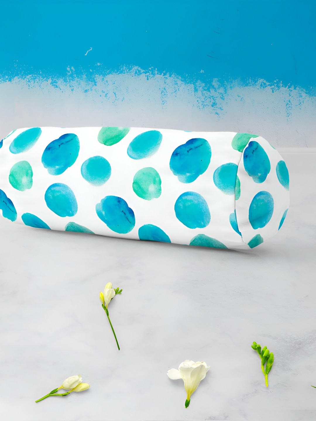 

ArtzFolio White & Blue 2 Pieces Geometric Printed Velvet Bolster Covers