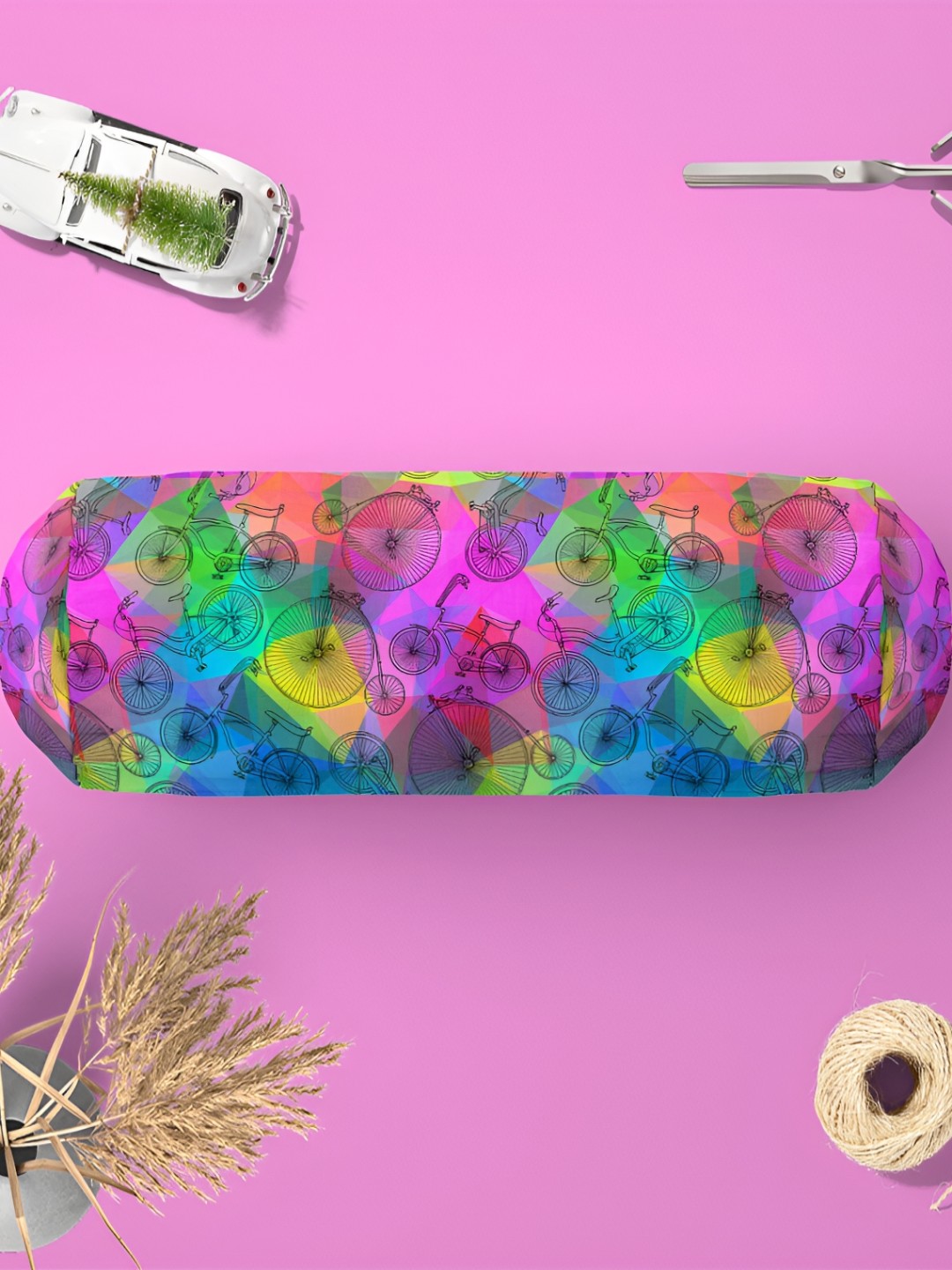 

ArtzFolio Pink & Yellow 2 Pieces Printed Velvet Bolster Covers with Concealed Zipper