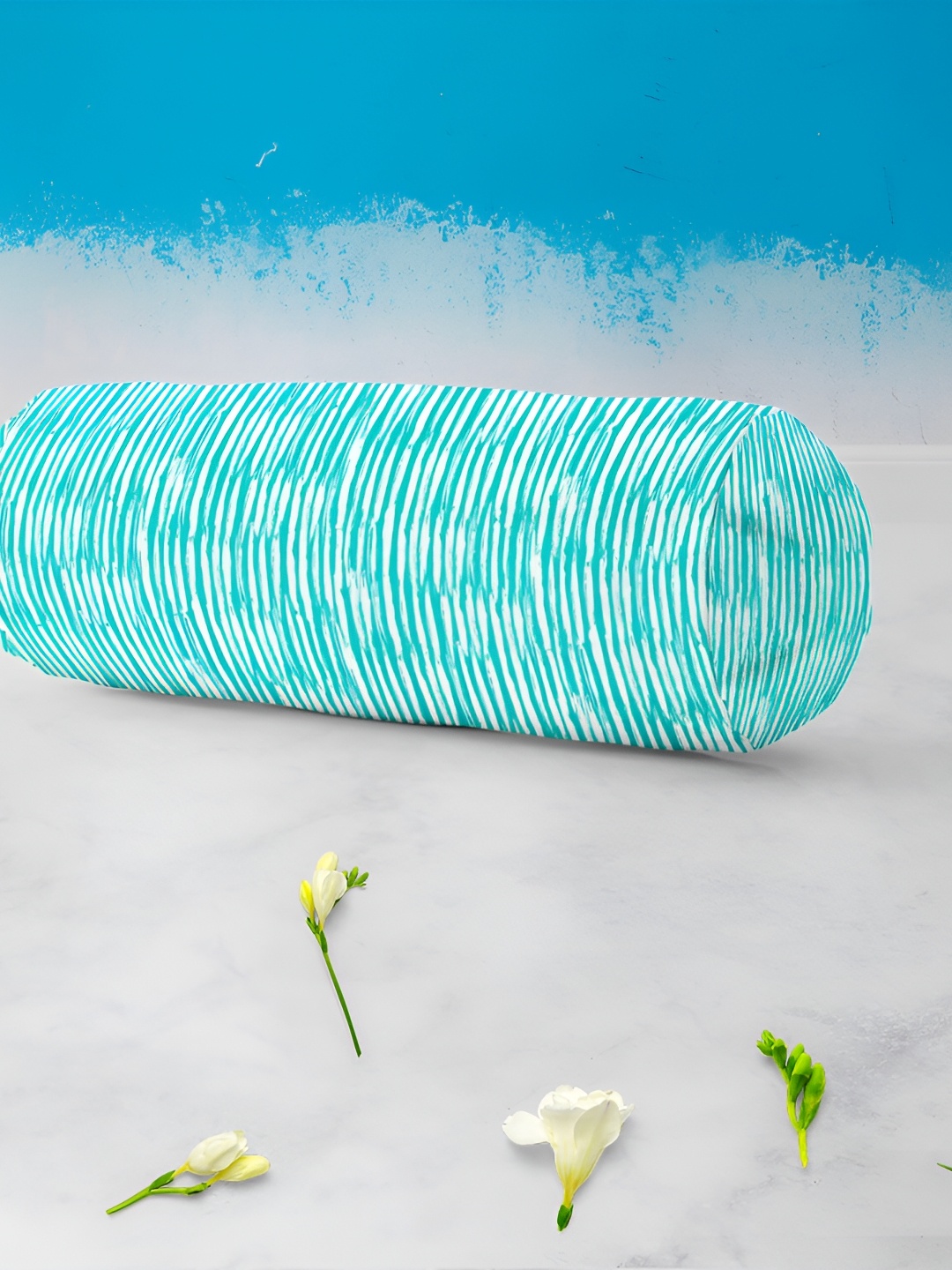 

ArtzFolio Blue & White 2 Pieces Printed Cotton Canvas Bolster Covers with Concealed Zipper