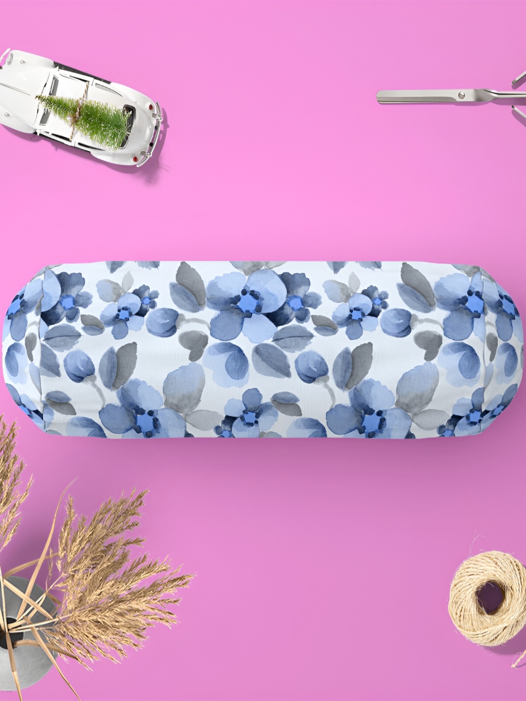 

ArtzFolio White & Blue 2 Pieces Floral Printed Velvet Bolster Covers