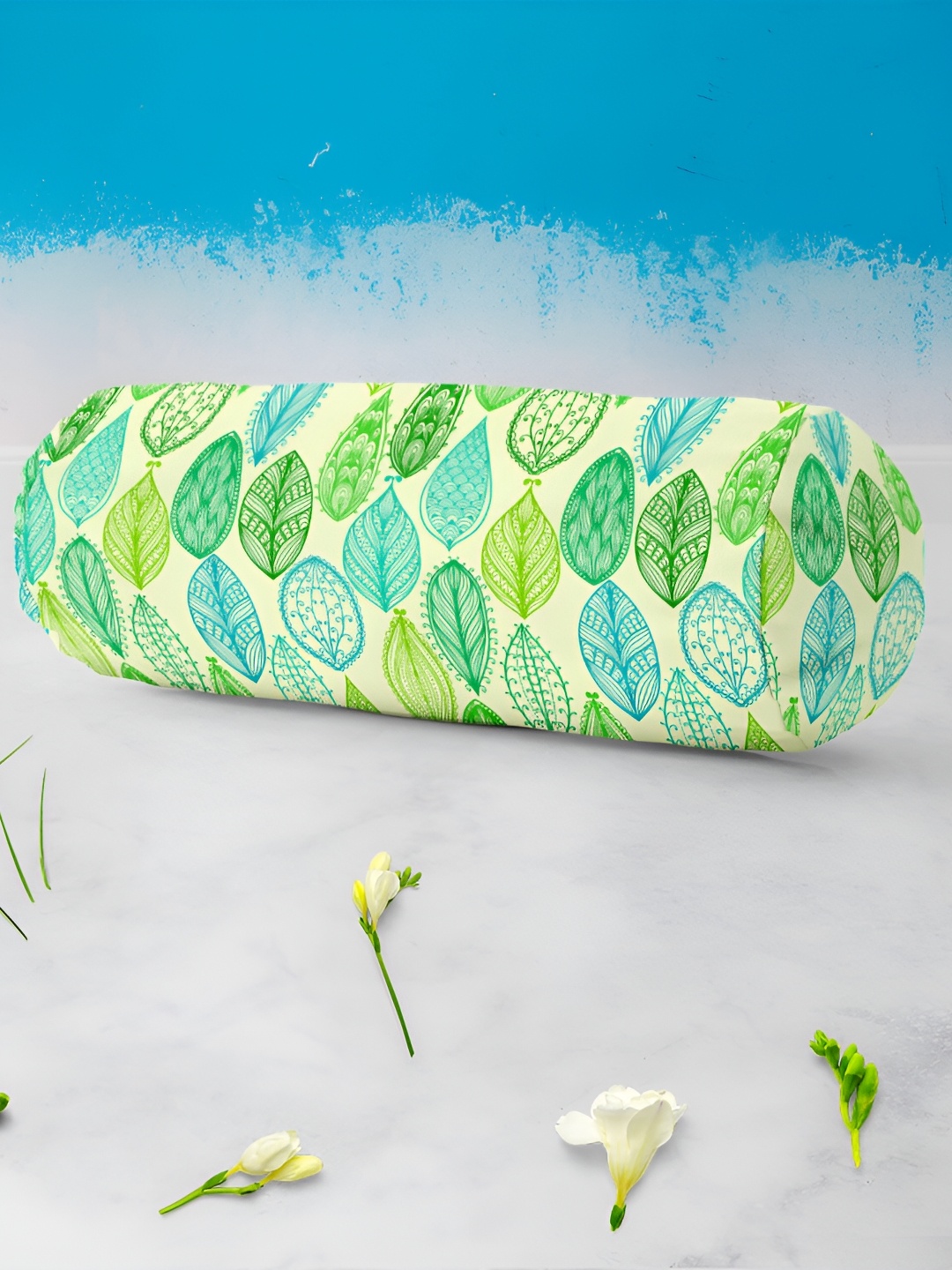 

ArtzFolio Cream Colored & Green 2 Pieces Floral Printed Eco-Friendly Bolster Covers