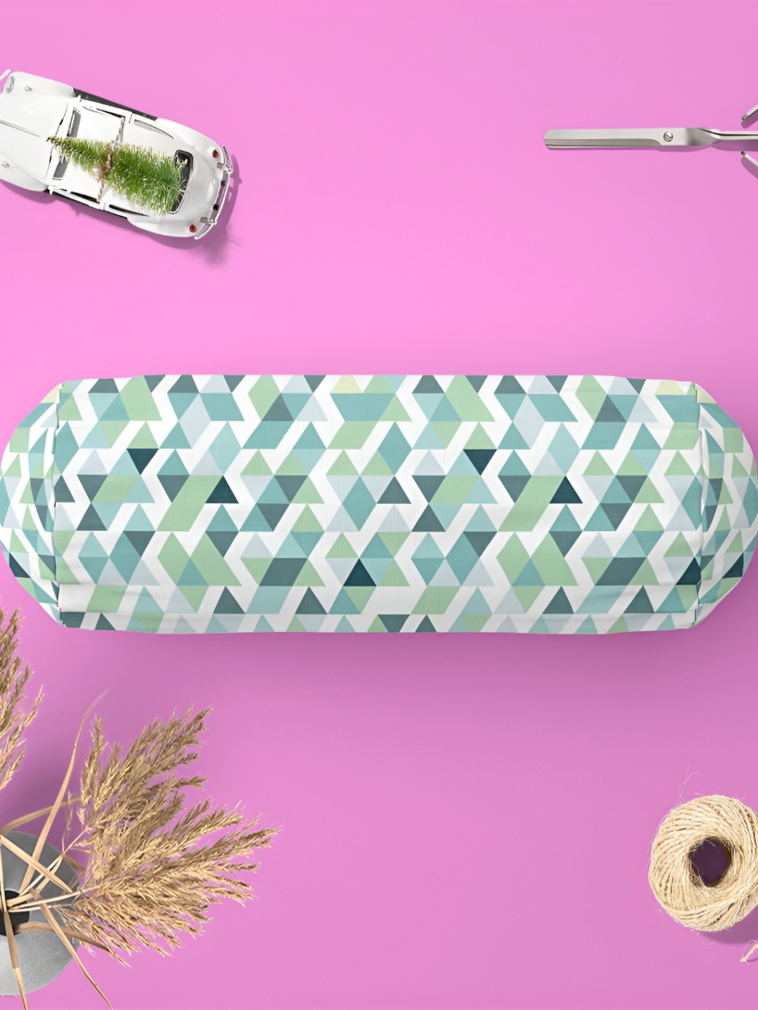 

ArtzFolio White & Green 2 Pieces Geometric Printed Velvet Bolster Covers