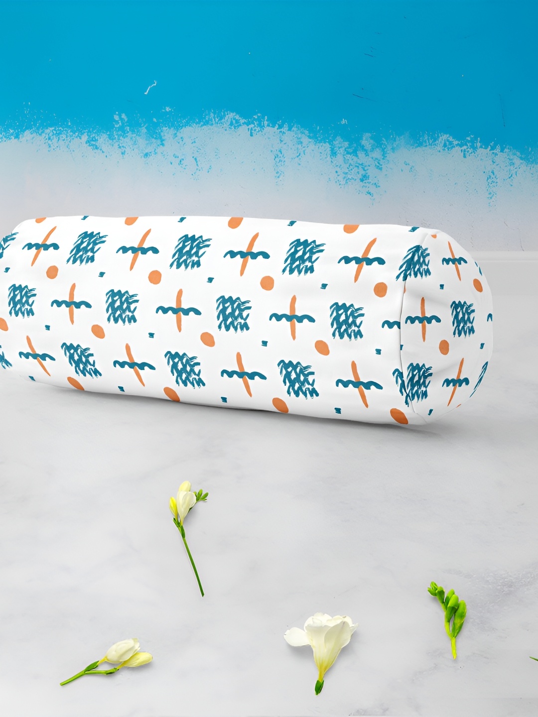 

ArtzFolio White & Blue 2 Pieces Printed Bolster Covers