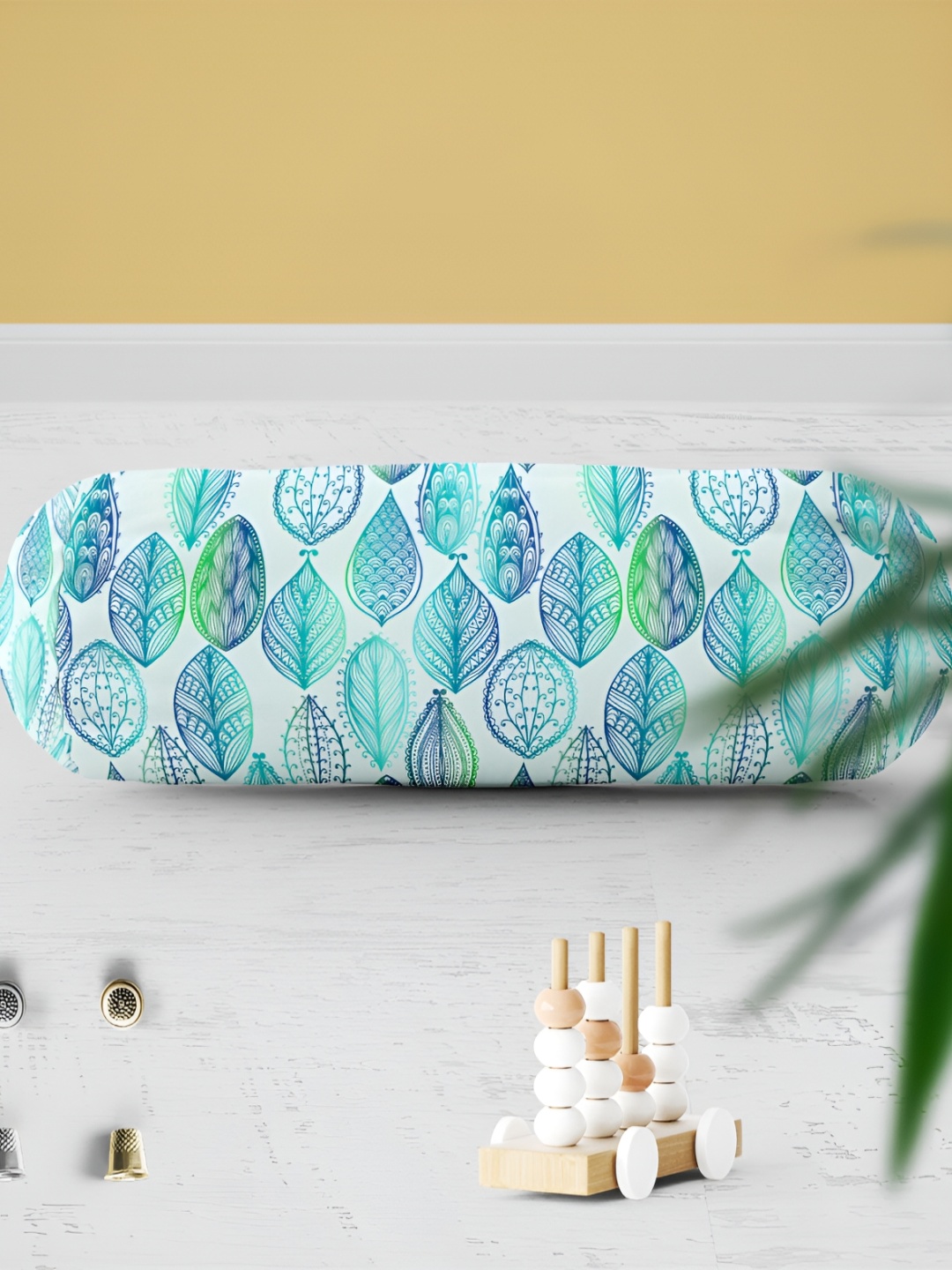 

ArtzFolio White & Blue 2 Pieces Printed Velvet Bolster Covers