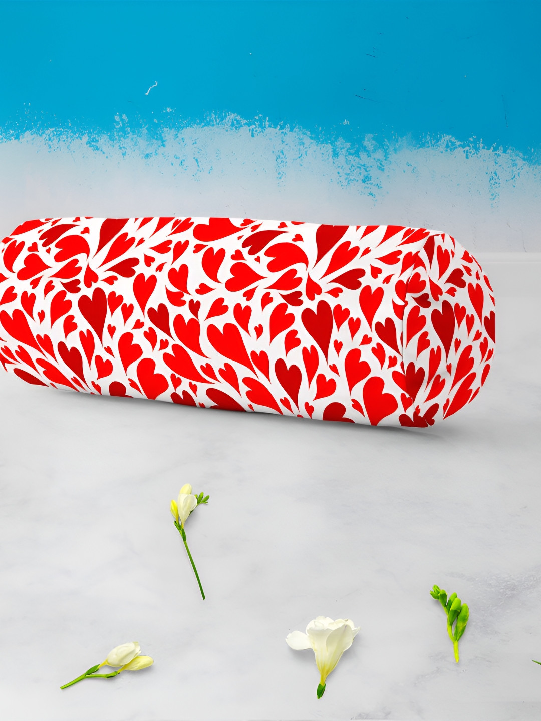 

ArtzFolio Red & White 2 Pieces Printed Bolster Covers