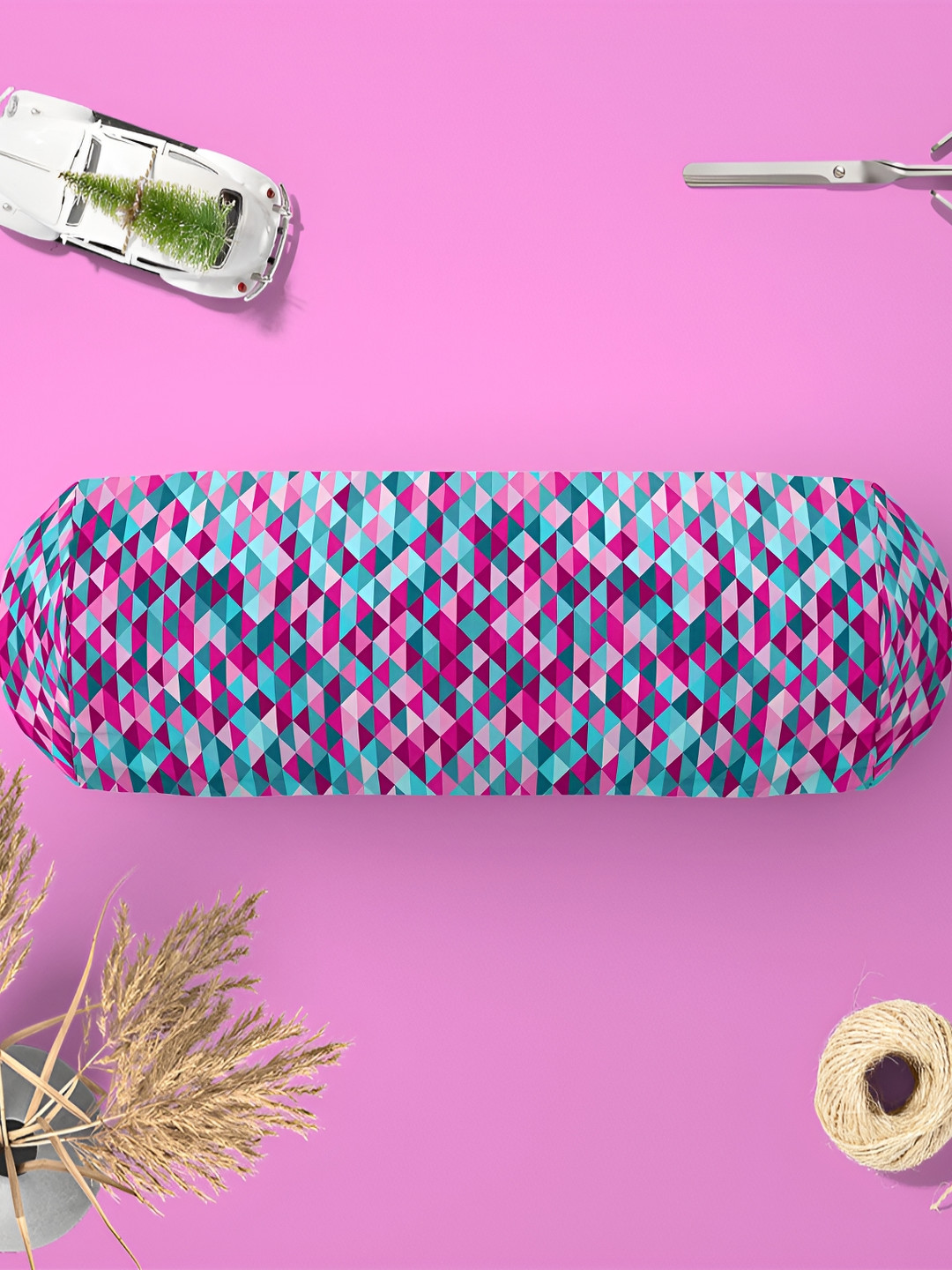 

ArtzFolio Blue & Pink 2 Pieces Geometric Printed Cotton Canvas Bolster Covers