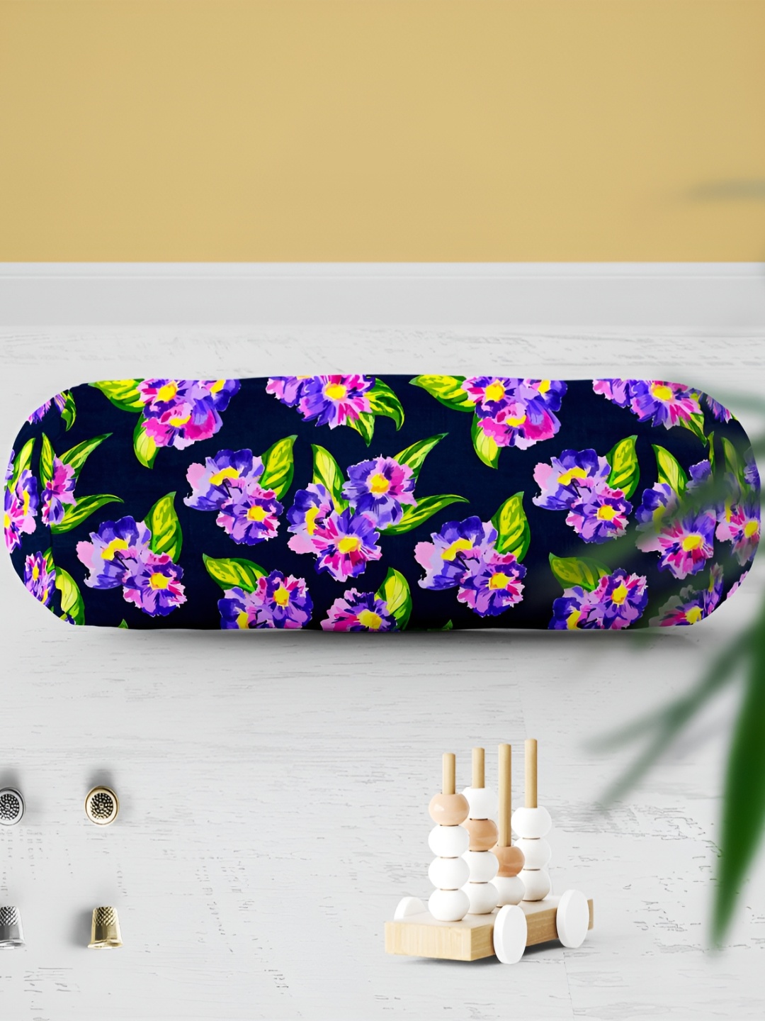 

ArtzFolio 2 Pieces Blue & Purple Floral Printed Cotton Canvas Bolster Covers