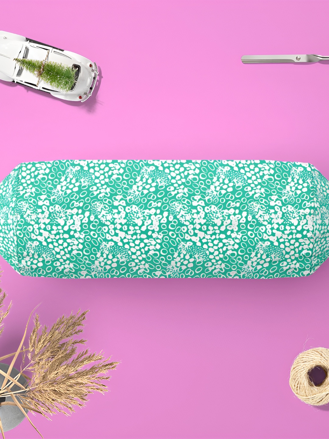 

ArtzFolio 2 Pcs Green & White Printed Velvet Bolster Covers