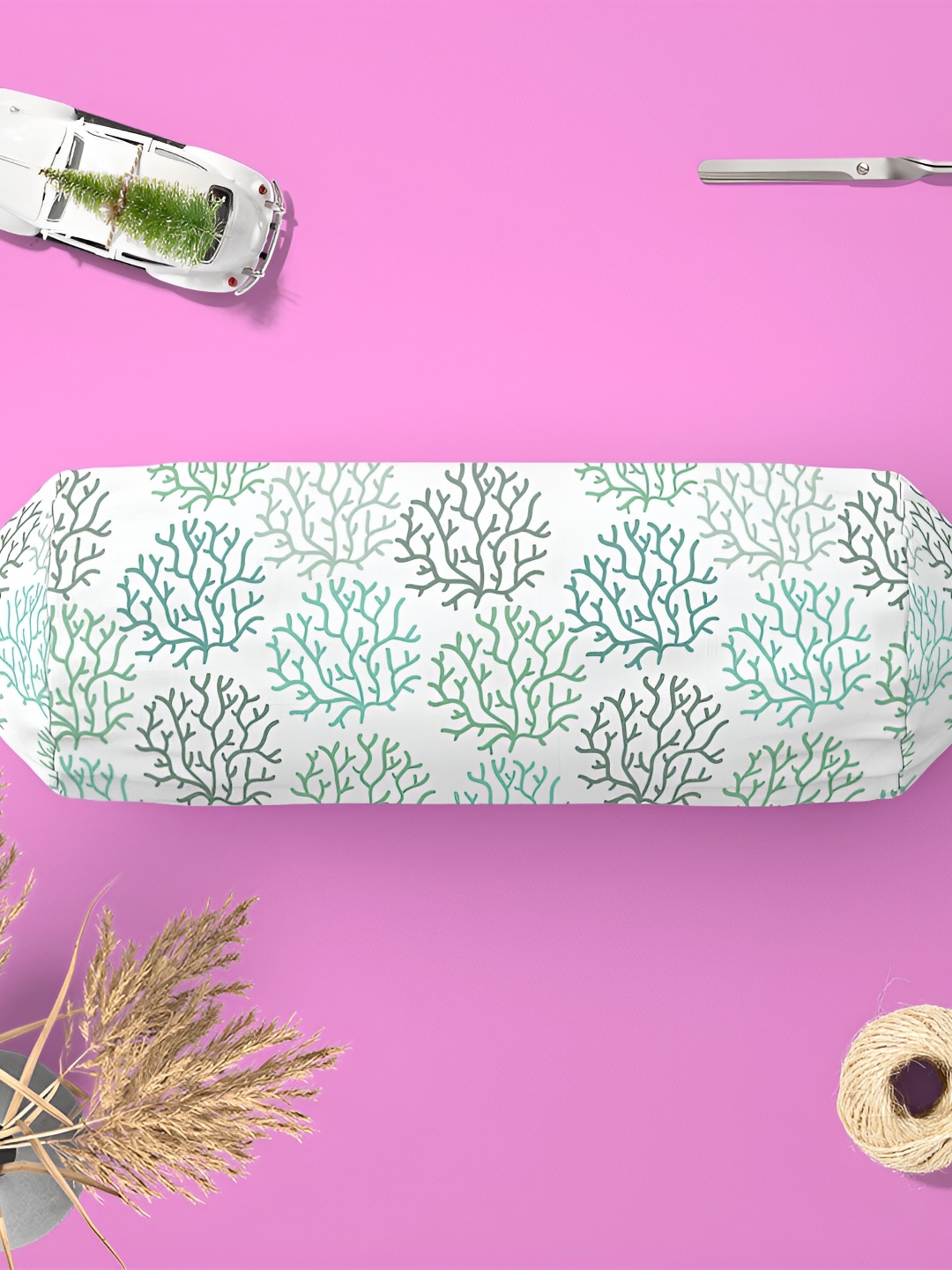 

ArtzFolio 2 Pcs White & Green Printed Cotton Canvas Bolster Covers