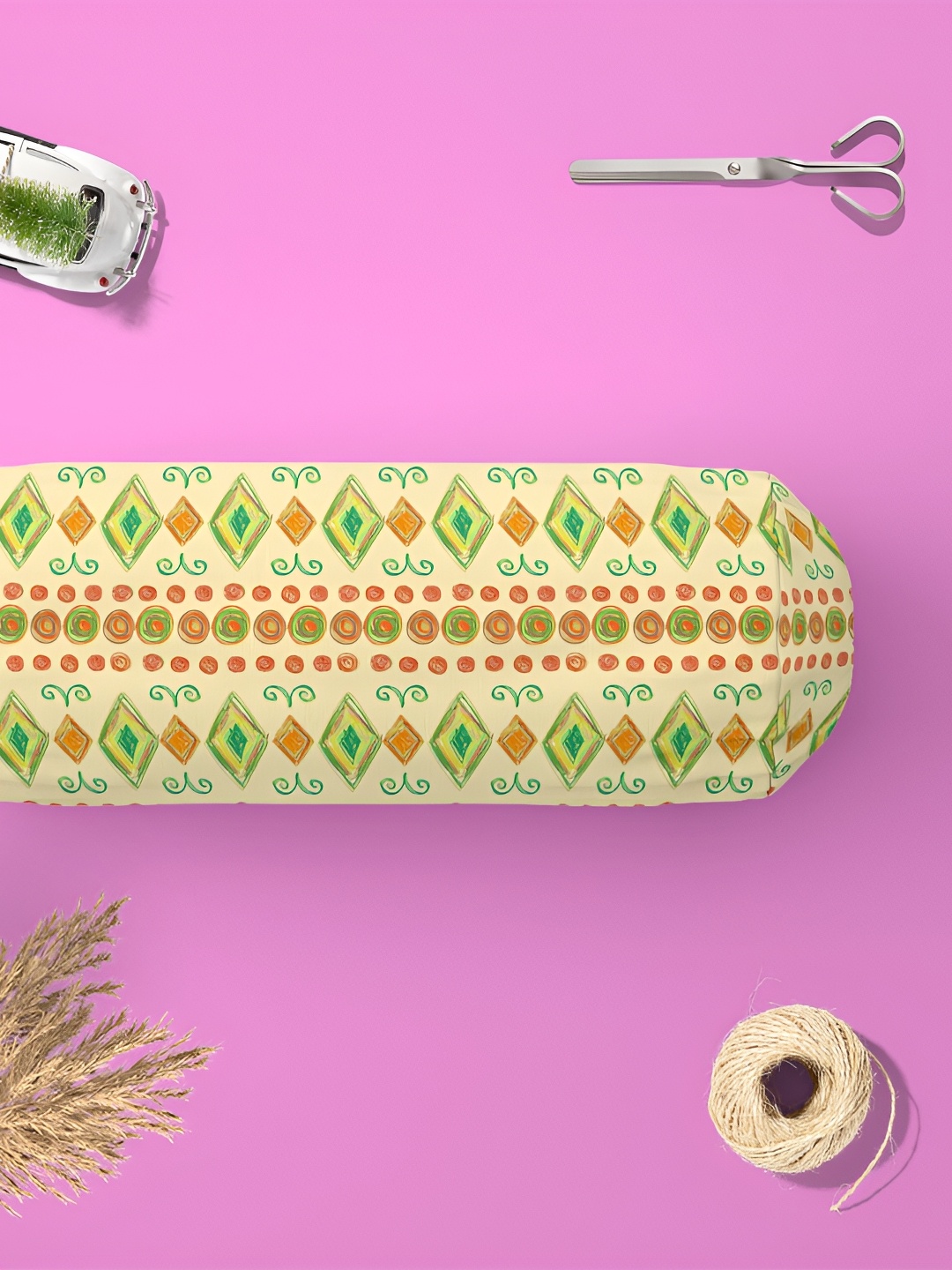 

ArtzFolio 2 Pcs Yellow & Green Printed Cotton Canvas Bolster Covers
